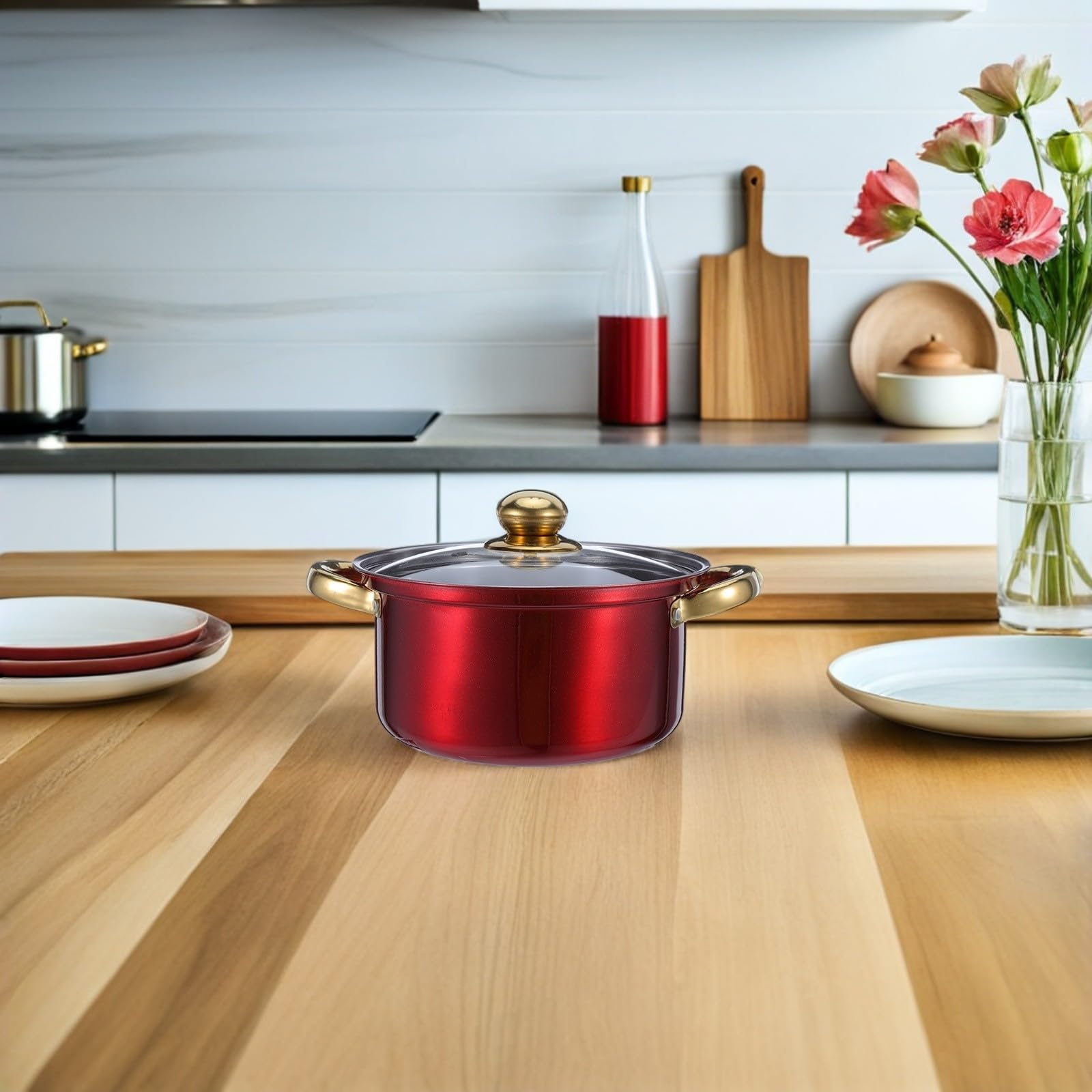 ULTECHNOVO Set Pentole 6 Pezzi in Acciaio Inox per Cucina Domestica e Commerciale, Pentole Resistenti alla Bollitura e Frittura con Coperchi in Vetro Trasparente