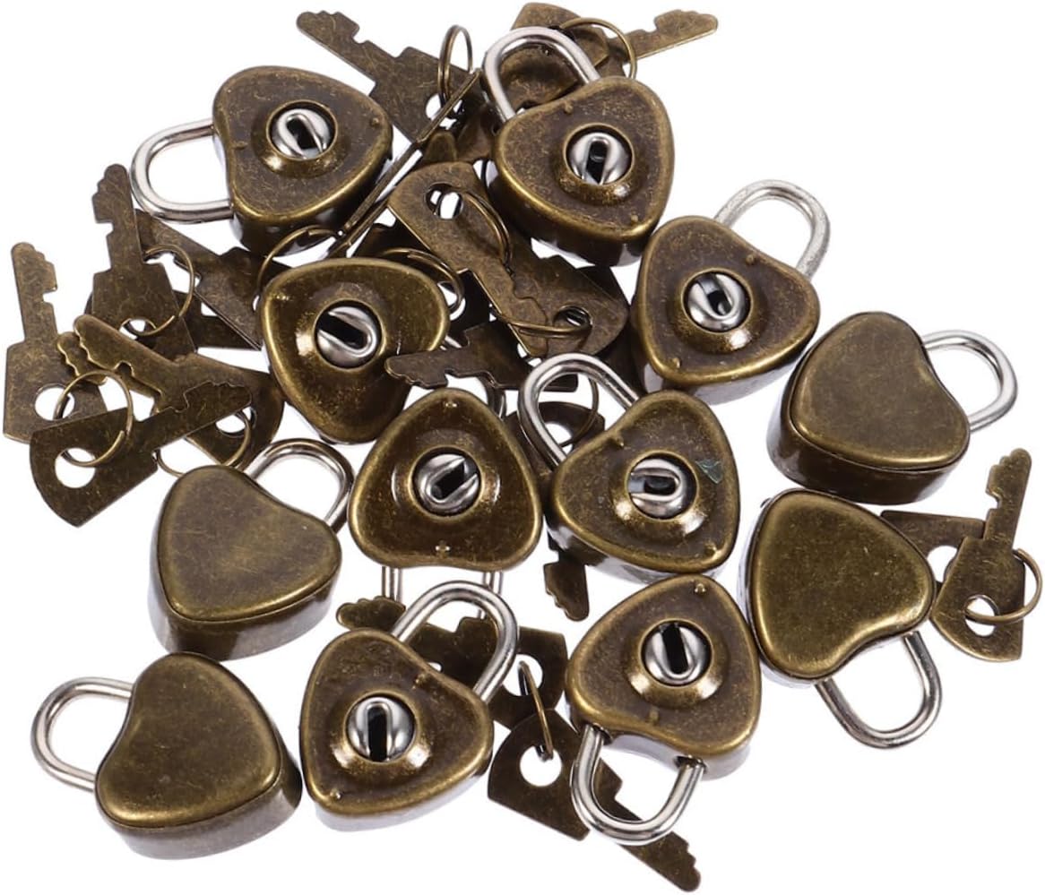 Lurrose Heart Padlock Key Set 300pcs Vintage Locks for Couples Archaized Style Diary Jewelry Box