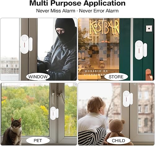 Miniatura 7 de Alarma de puerta y ventana, alarma de puerta de 110 DB para seguridad de niños, sensor inalámbrico, alarma antirrobo para ventana, alarmas de