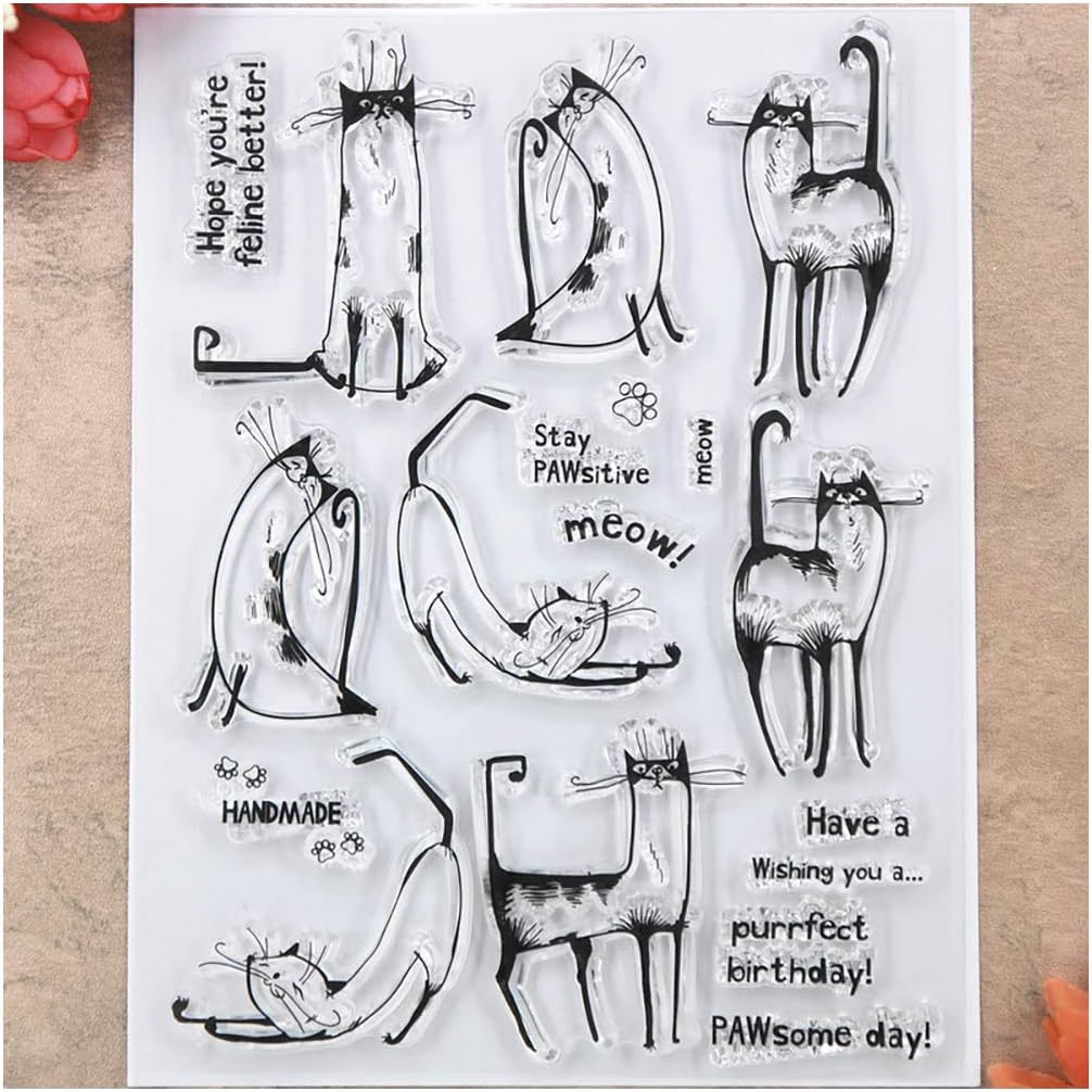 Kwan Crafts Clear Stamps Set - Cat Theme Background For Card Making & Scrapbooking