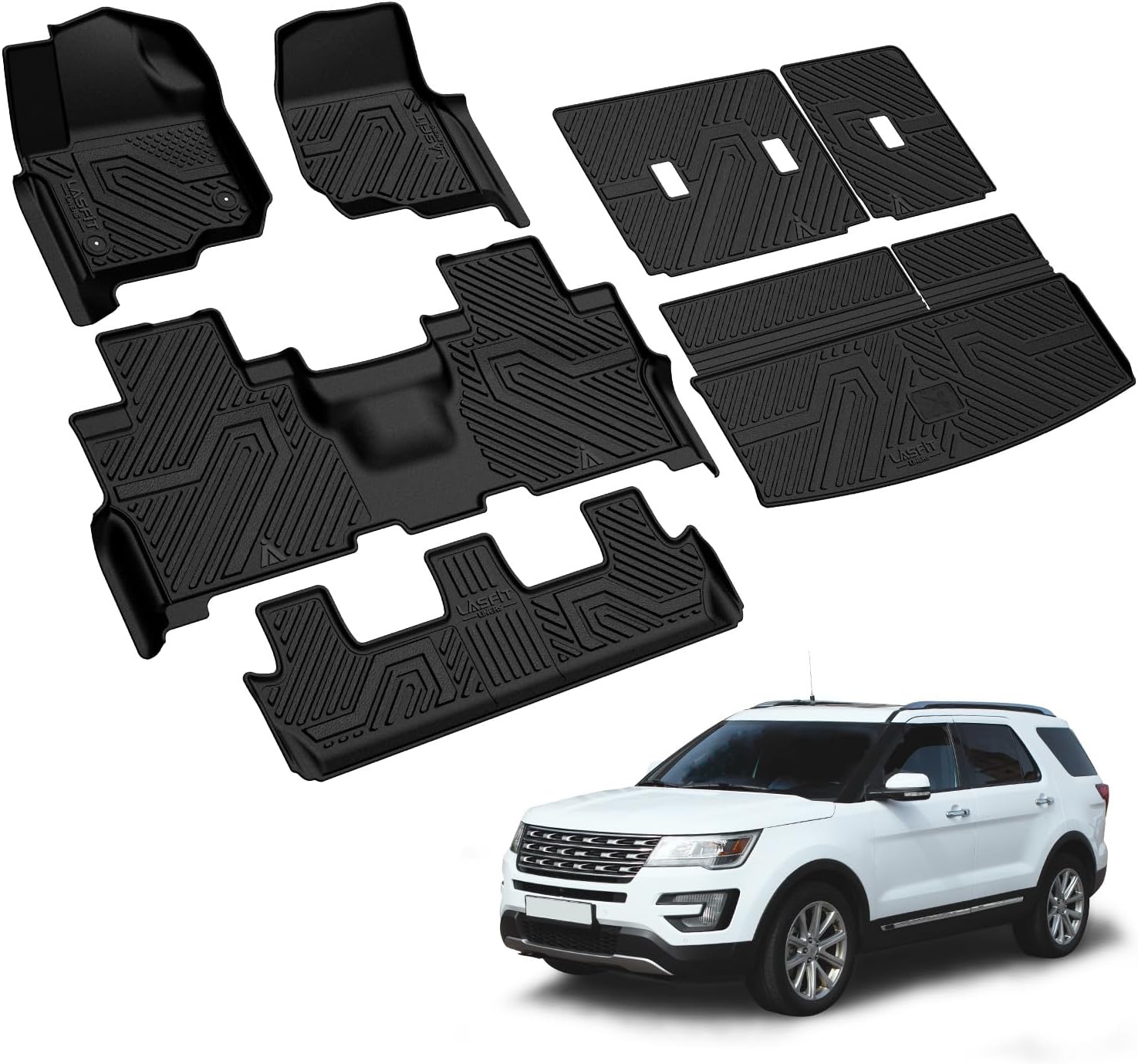 LASFIT Floor Mats for Ford Expedition Standard(Not for Max Models) 2021 2022 2023 2024 8 Seats(Not Fit 7 Seats), All Weather TPE Custom Fit for SUV Car Liners, 1st& 2nd& 3rd& Cargo Liner, Black 5pcs - Image 9
