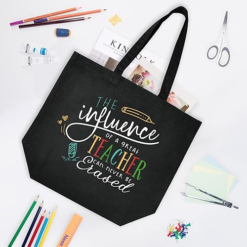 Miniatura 6 de ElegantPark Regalos divertidos- Bolsa de lona para profesores, regalo de agradecimiento para profesores, color negro con bolsillo interior