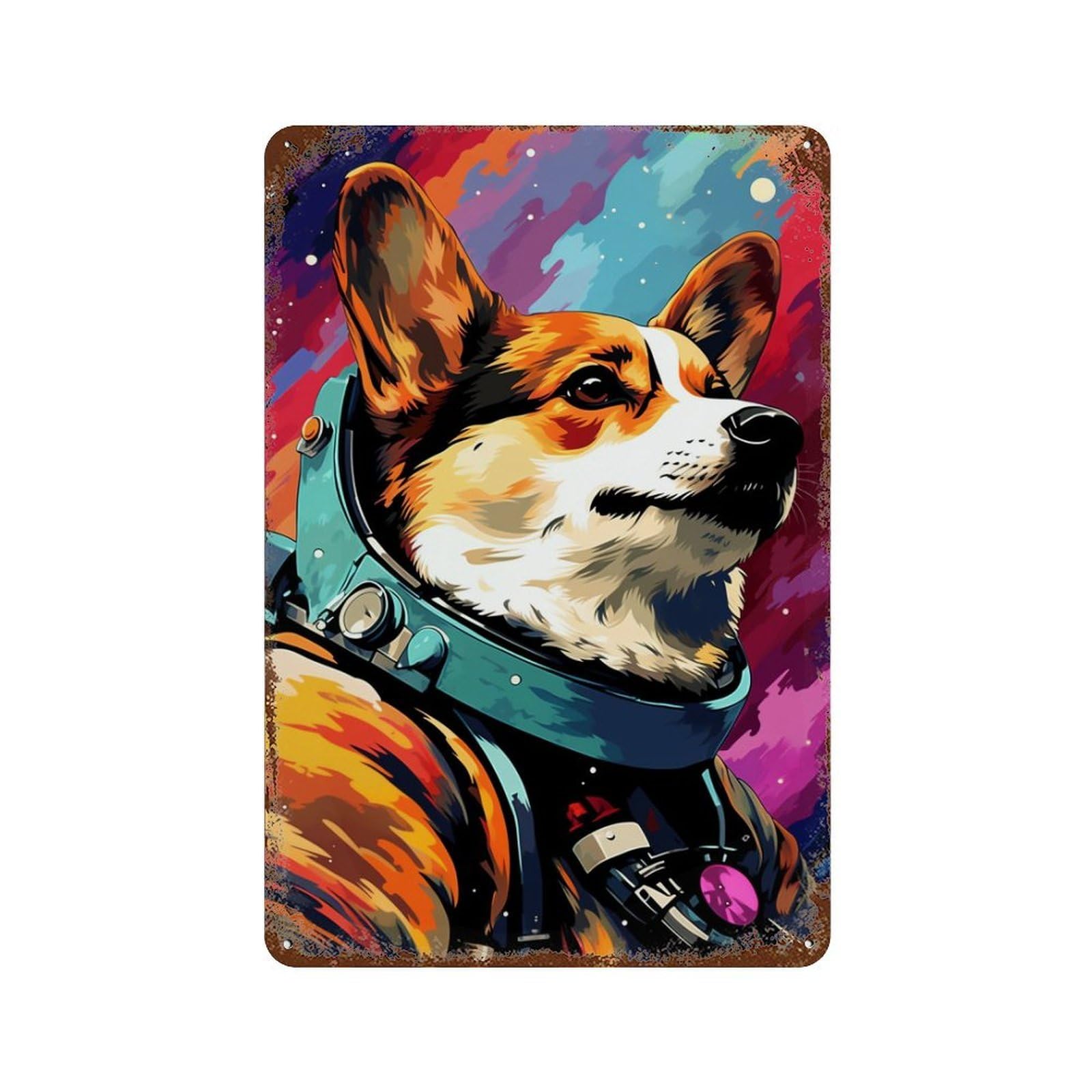 Space Dog Explorer-62 Vintage Rust Metal Sign 11.8"x7.9", Ideal for Bistro, Counter And Cafe Decor