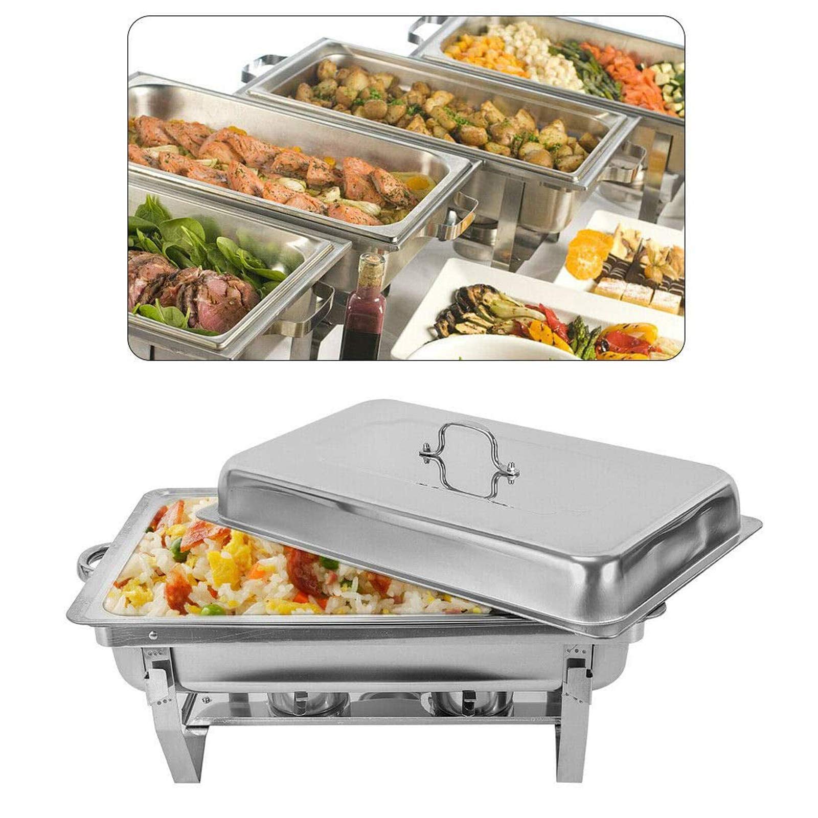 Plato de frotamiento de Acero Inoxidable, Juego de Platos de frotamiento, Calentador de Alimentos para Buffet, con recipientes para Alimentos, Soportes para Combustible, Calentador