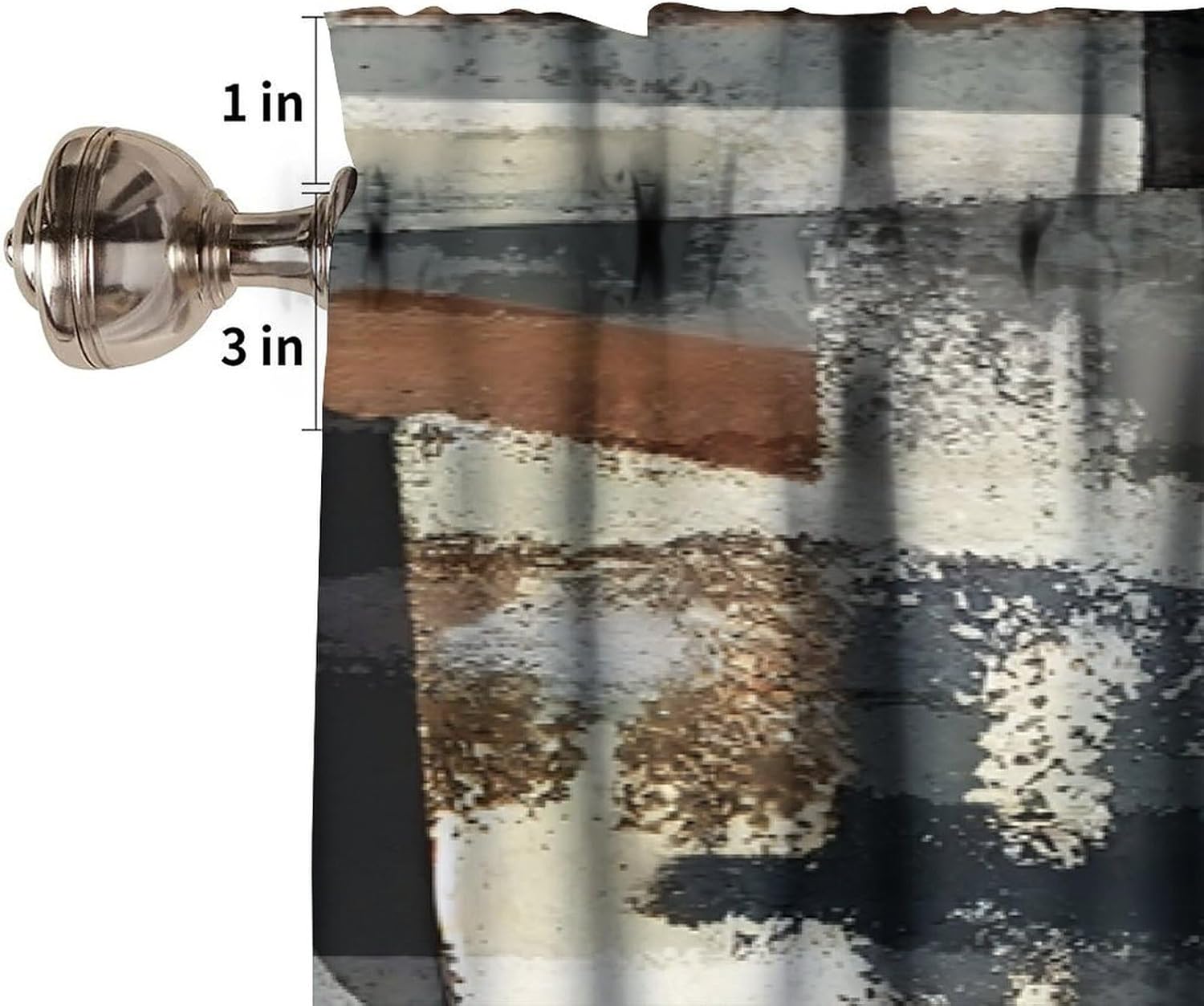 Vintage Abstract Valance Curtains, Brown Gray Art Painting Pattern Farmhouse Short Window Treatments for Kitchen Living Room Bathroom Cafe 54x18inch - Image 5