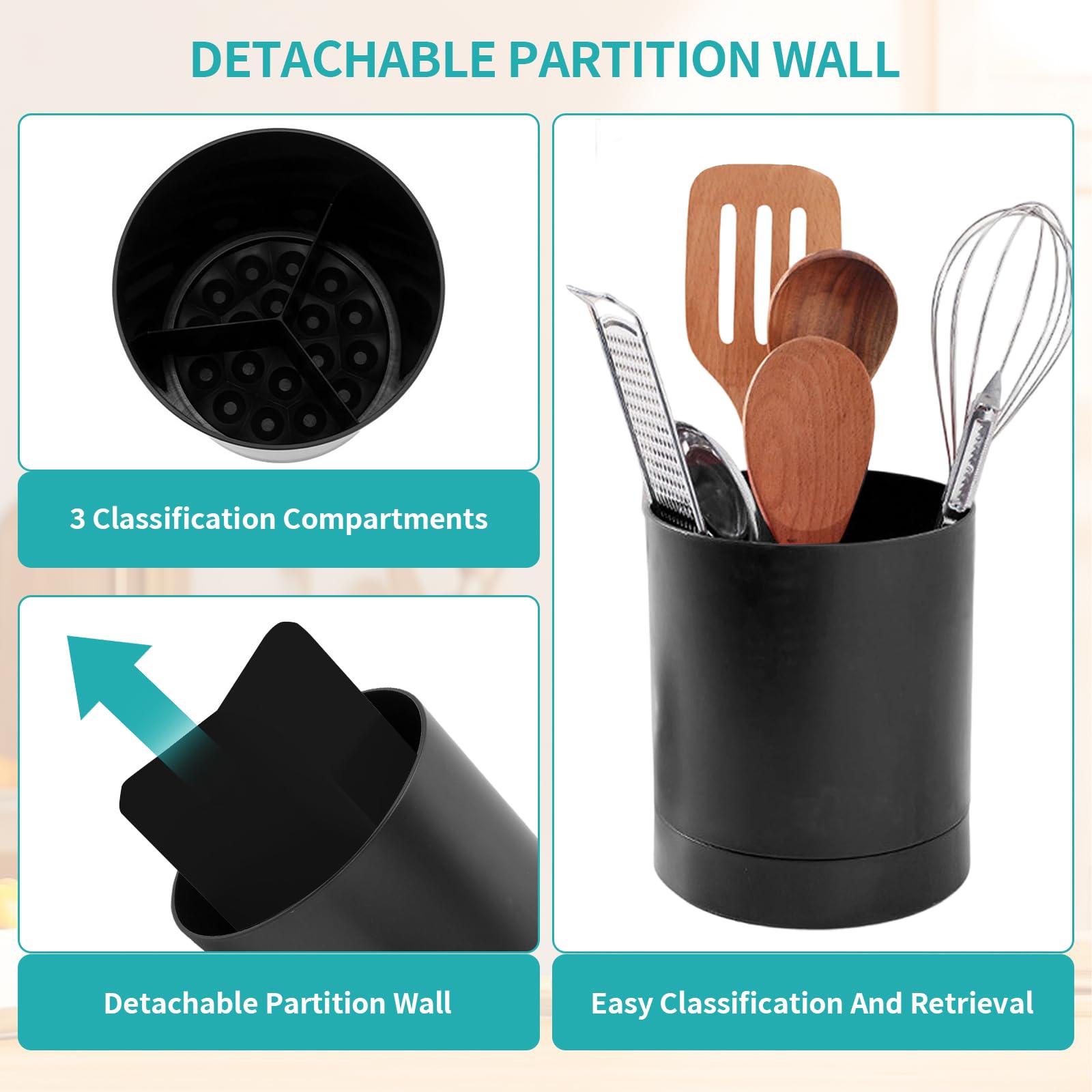 OUKENS Portautensili, lavabile in lavastoviglie, girevole a 360 gradi, semplice cestino per bacchette, contenitore per stoviglie, organizzatore di utensili da banco per cucina domestica (Nero)