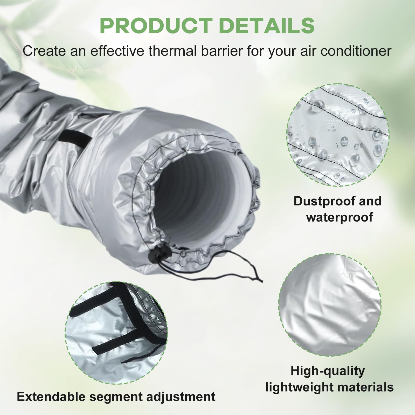 Housse De Protection Pour Tuyau De Climatisation, Revêtement de Tuyauterie Antibruit, Insonorisant et Thermo-isolant, Économe en Énergie, Étanche à La Poussière, Longueur Réglable, Sangle Élastique