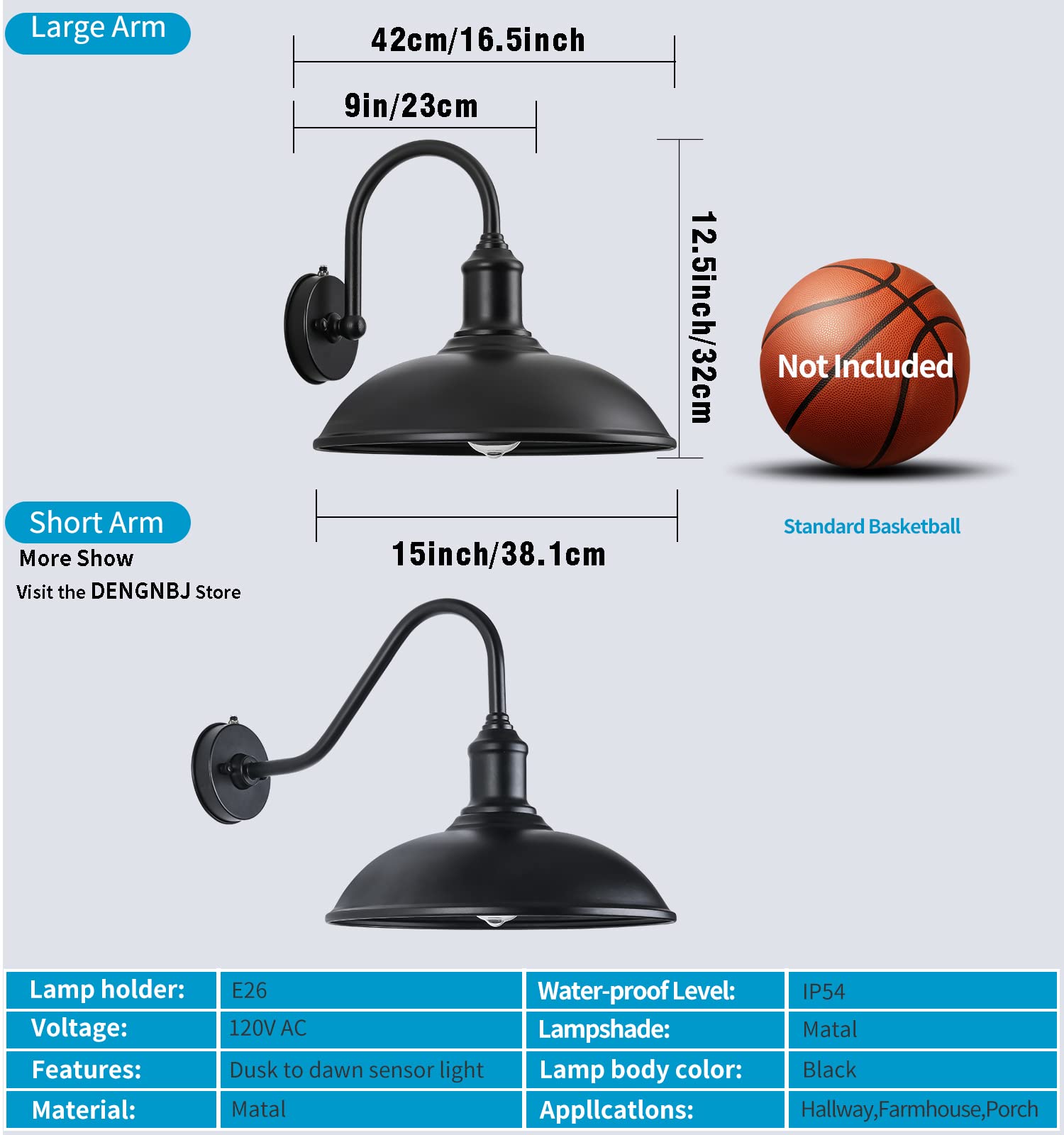 DENGNBJ 15in Dusk to Dawn Barn Lights Steel, Galvanized and Powder-Coated for Outdoor Use in Farms, Barns, and Commercial Spaces