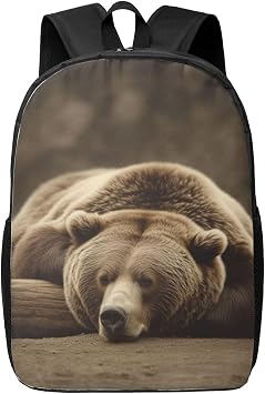 Backpack Bear Sleep Travel Casual Laptop Backpack 17 inch Waterproof Hiking Daypack for Men Women, Black, One Size