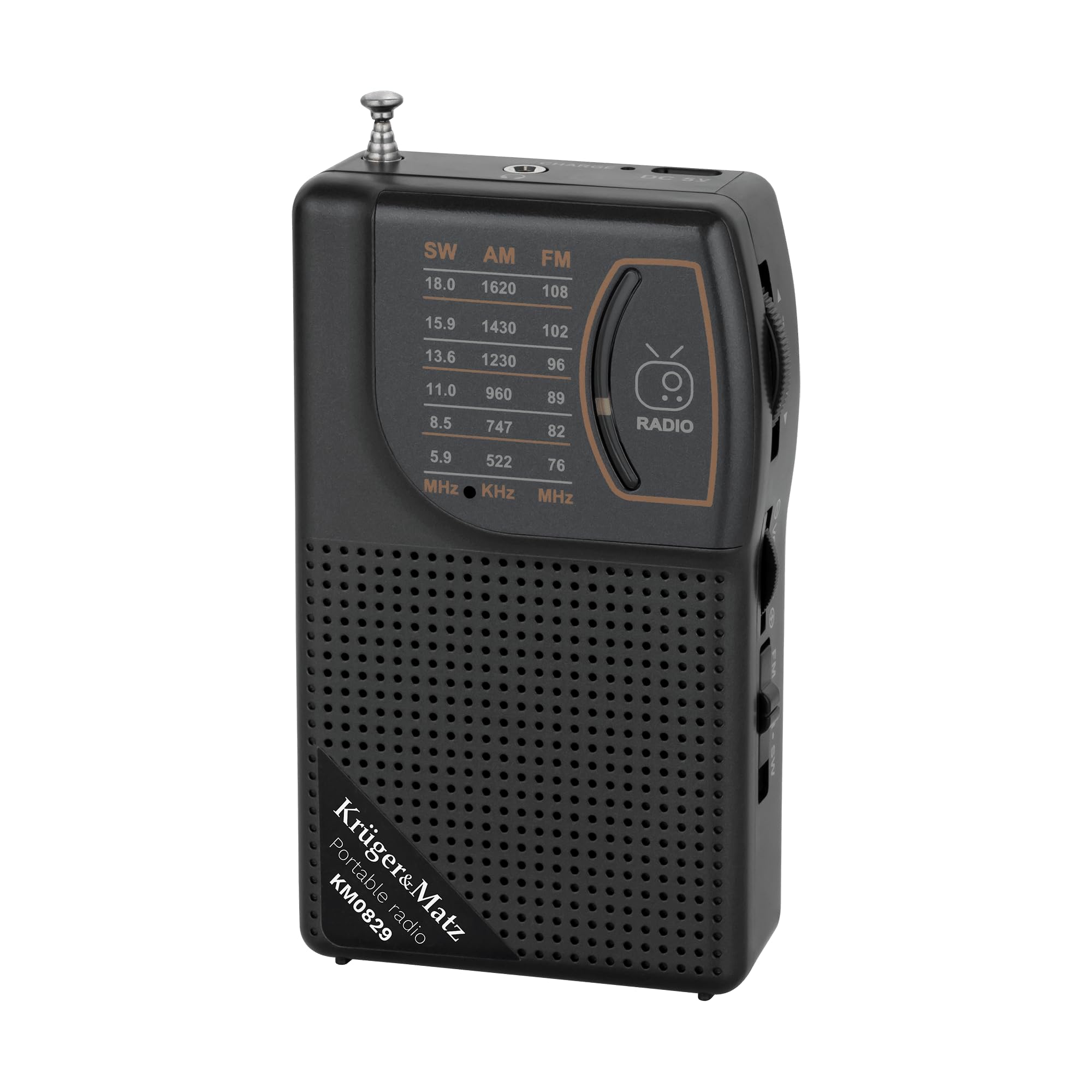 Krüger&Matz Radio Przenośne Analogowe Moc 3W AM/FM/SW Akumulator 500mAh Antena Teleskopowa Jack 3,5 KM0829