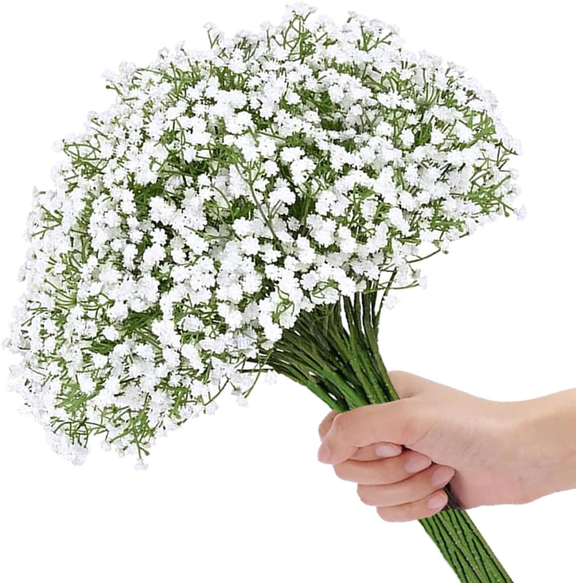 24Pcs Fake Babys Breath Artificial Flowers Bulk, White Faux Baby Breath Flowers Realistic Artificial Gypsophila Bouquets for Outdoors Wedding Floral Arrangement Party Spring Decor