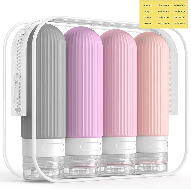 Frascos recarregáveis de silicone ME.FAN para viagem, roxo, pacote com 4