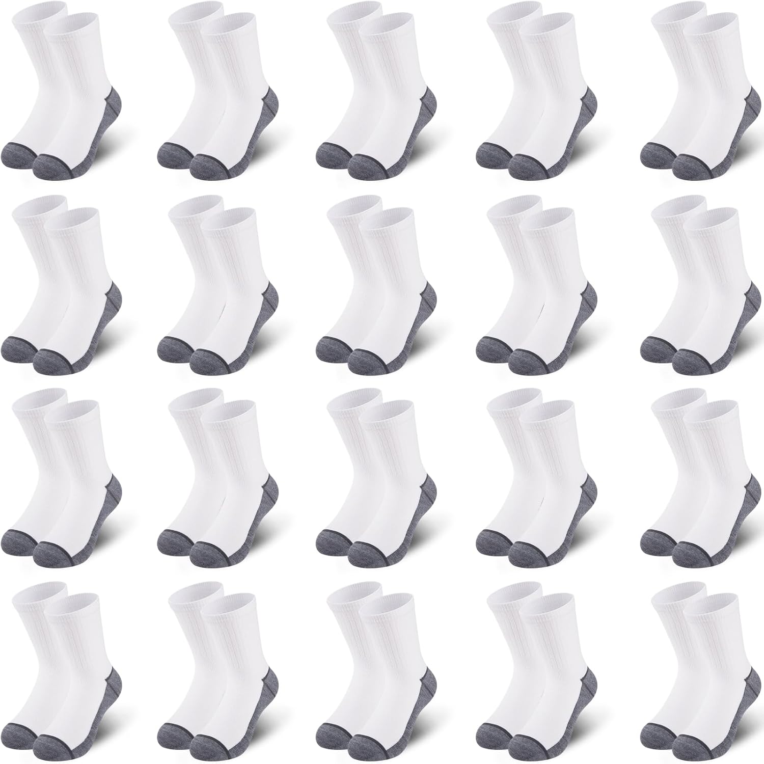 20 Pairs Boys Crew Socks - Thin, Breathable Black/White Athletic Kids Sock In Bulk For Ages 4-6/6-8/8-10/10-12 Years