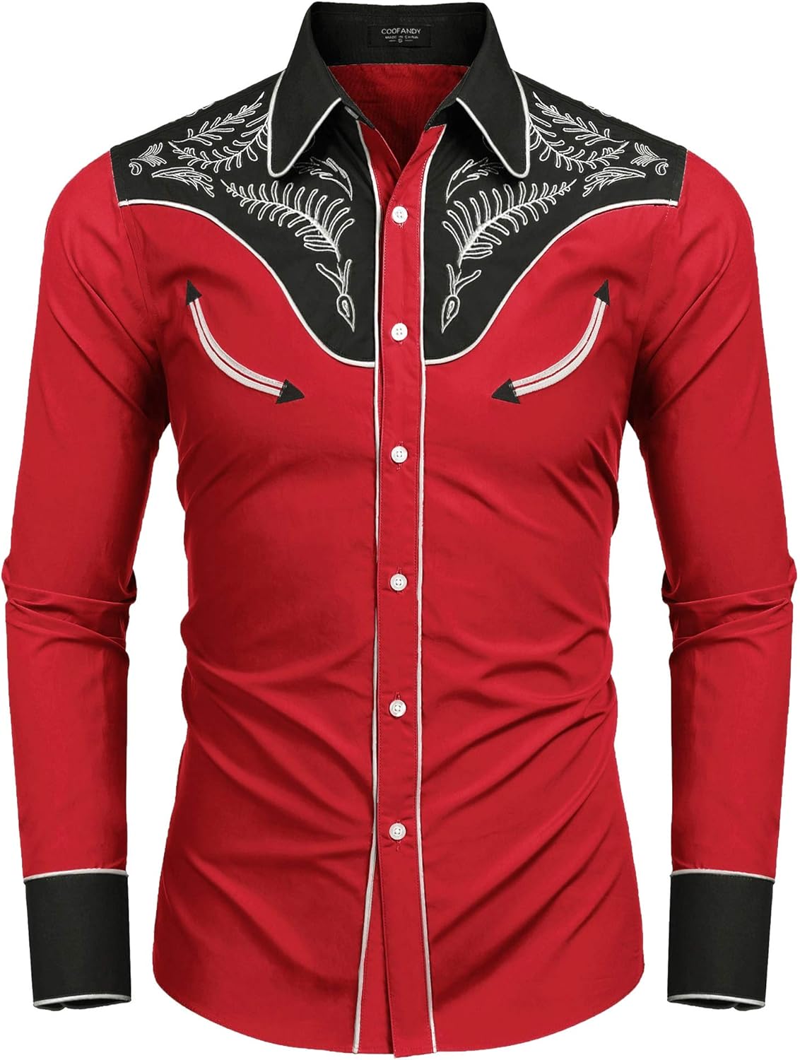 COOFANDY Men's Western Cowboy Shirt Embroidered Button Down Long Sleeve Shirts - Image 4