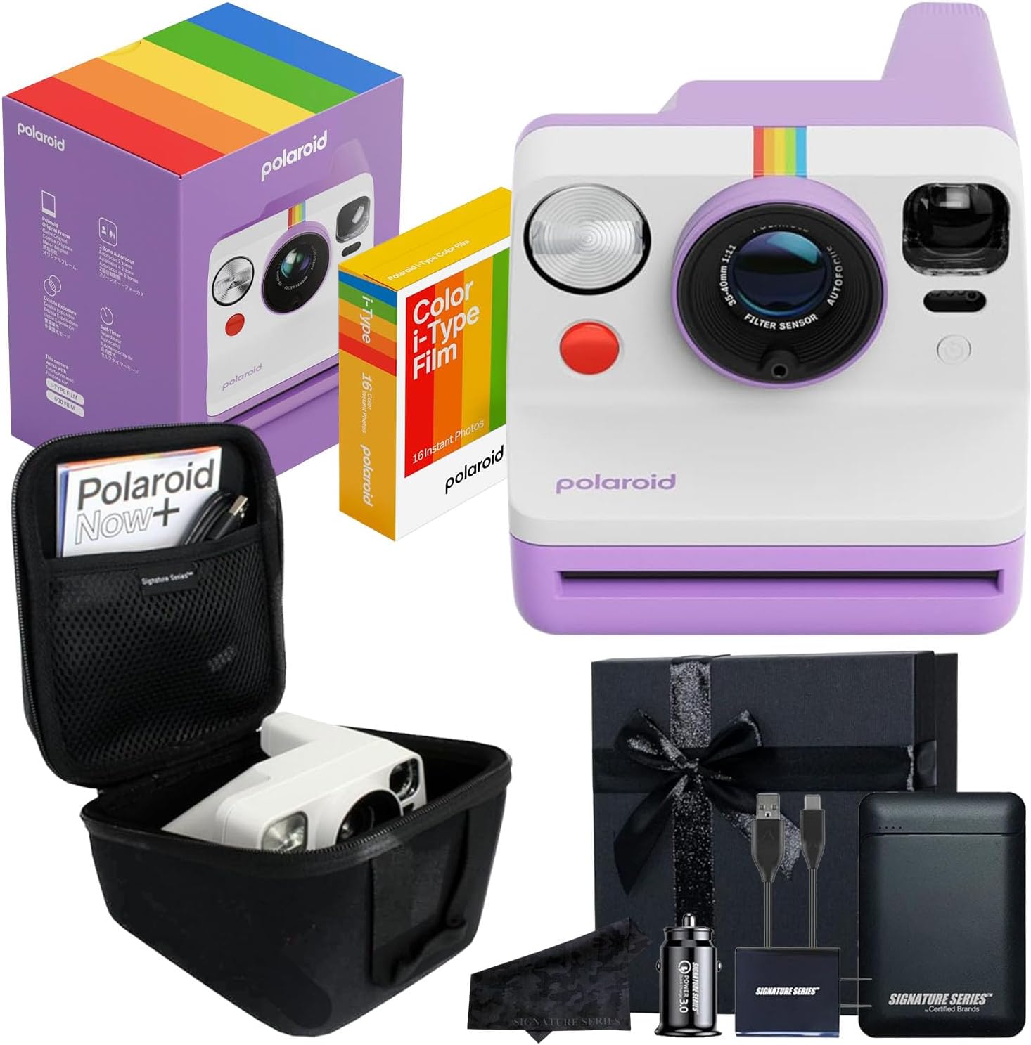 Polaroid Now 3rd Generation i-Type Instant Film Camera with 16 Color Film Photos, Purple, with Signature Series Gift Bundle