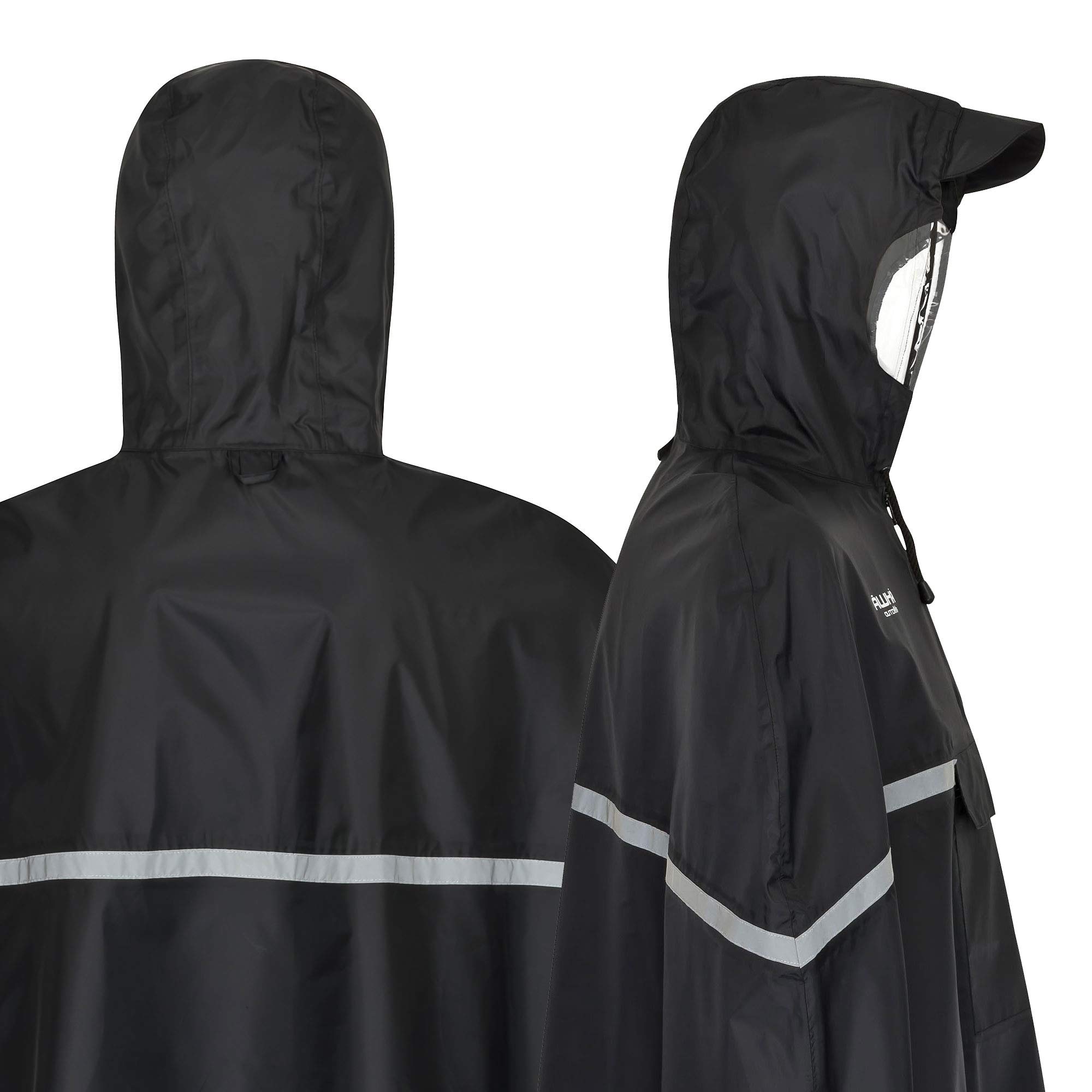 AWHA Poncho de Lluvia Bicicleta - Poncho Impermeable con Capucha con Lados Transparentes/Banda Reflectante/Chubasquero Hombre y Mujer/Poncho Patinete Scooter