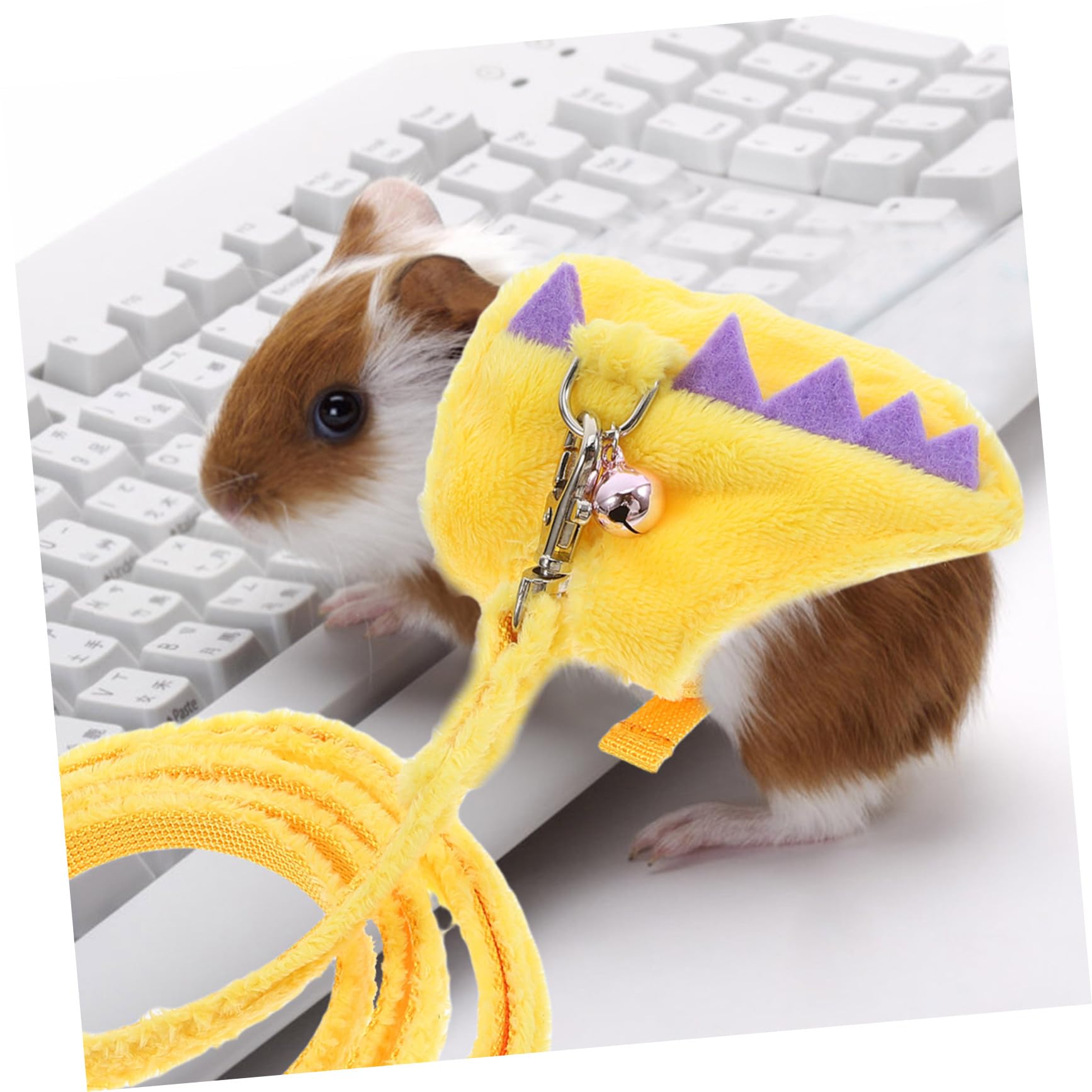 ERINGOGO Laisse pour Petit Animal de Compagnie Harnais en Peluche Courte, Matériau Non Tissé Robuste, pour Promenade en Extérieur et Dressage, Design Dinosaure Adorable