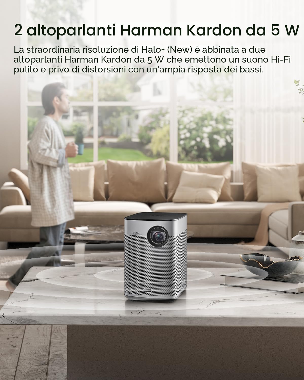 XGIMI Halo+ GTV Proiettore Portatile 1080P, Google TV con licenza Netflix, 700 Lumen ISO, 2 x 5W Altoparlanti Harman Kardon, ISA, Wi-Fi, Schermo di 200”, Batteria Integrata con 2,5 Ore di Autonomia