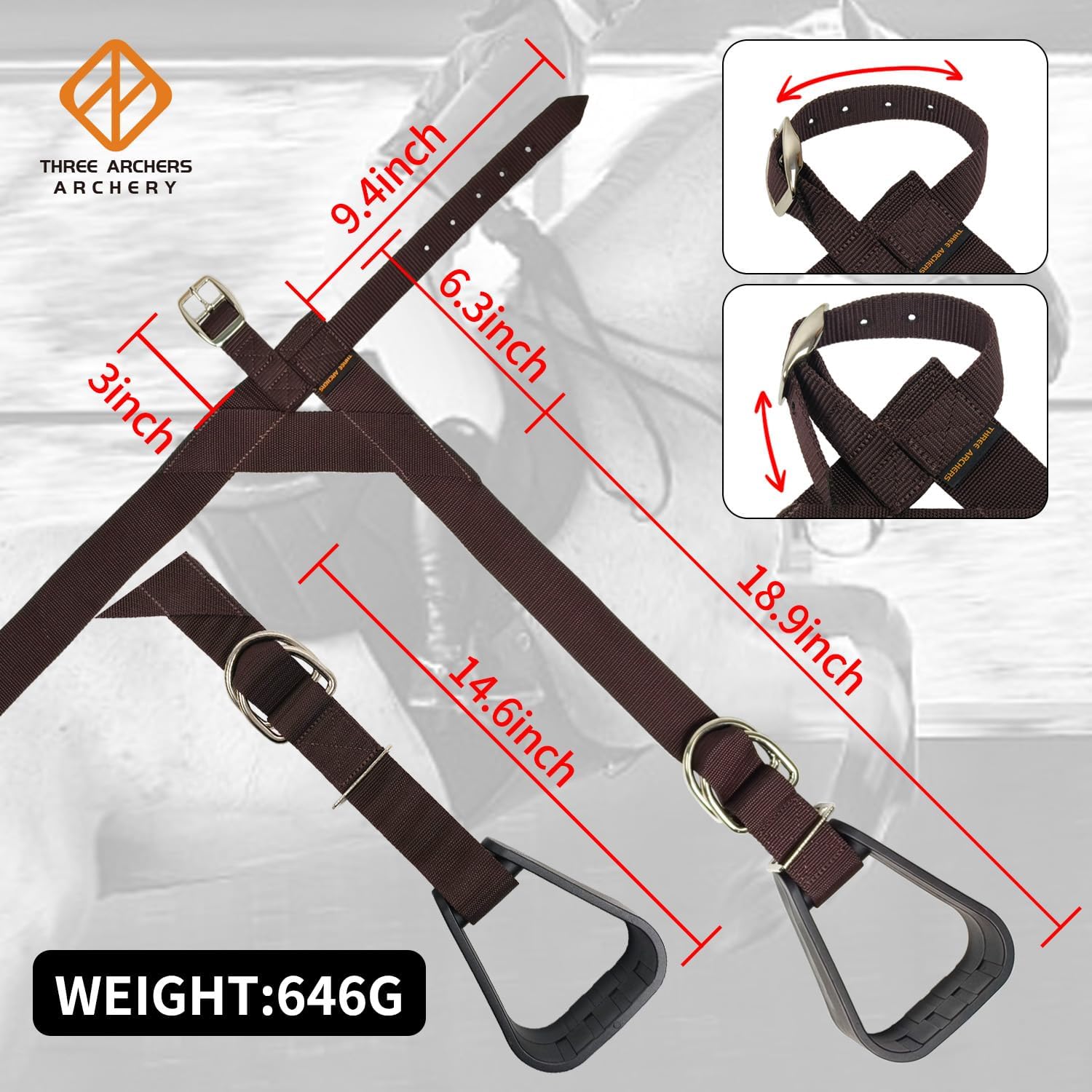 THREE ARCHERS Buddy Stirrups for Western Saddle- Heavy Duty Nylon Straps & Non-Slip Footbeds | Durable Equestrian Stirrups for Safety and Comfort | Western Horse Tack, Kids Riding Accessories