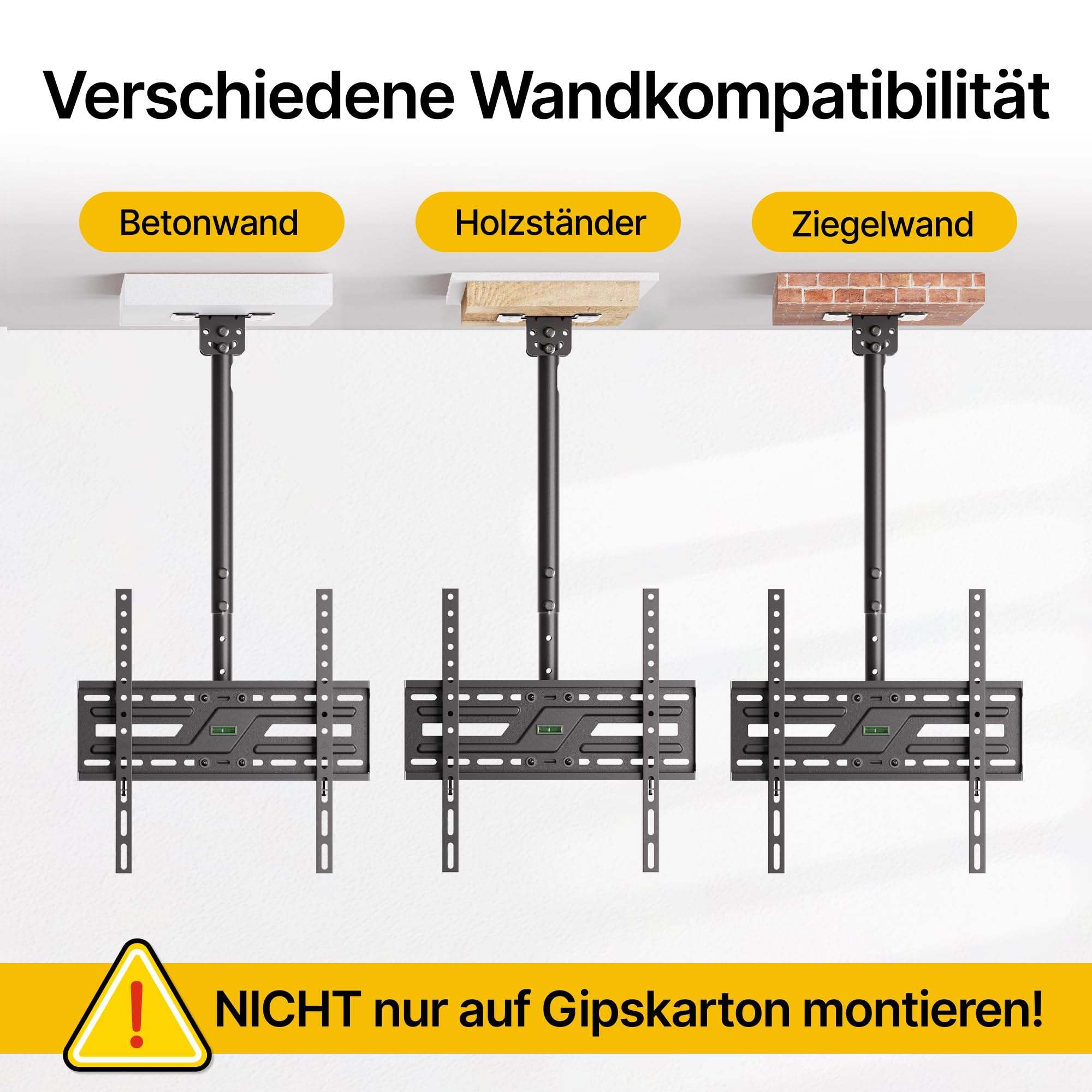 monTEK 25°Neigbar TV Deckenhalterung für 37-75 Zoll Bis zu 50kg mit Libelle