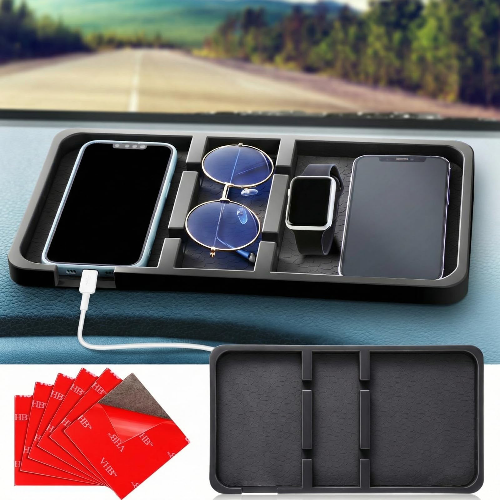 Yulejo Extra Large Dashboard Mat for Car Dashboard Accessories, Anti Skid Car Pad Compatible with All Smartphone Car Non Slip Pad for with Non Marking Tape (Trendy)