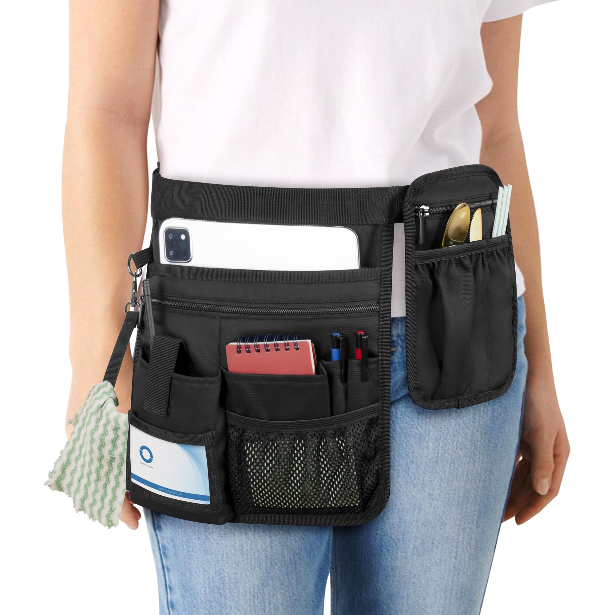 Rexmica Waitress Server Apron with Extra Removable Pouch, Server Waist Pouch with Adjustable Belt, Waist Apron for Waitress, Waiter, Women Men Server, Waiter Server Apron for Restaurant, Bistro, Cafe