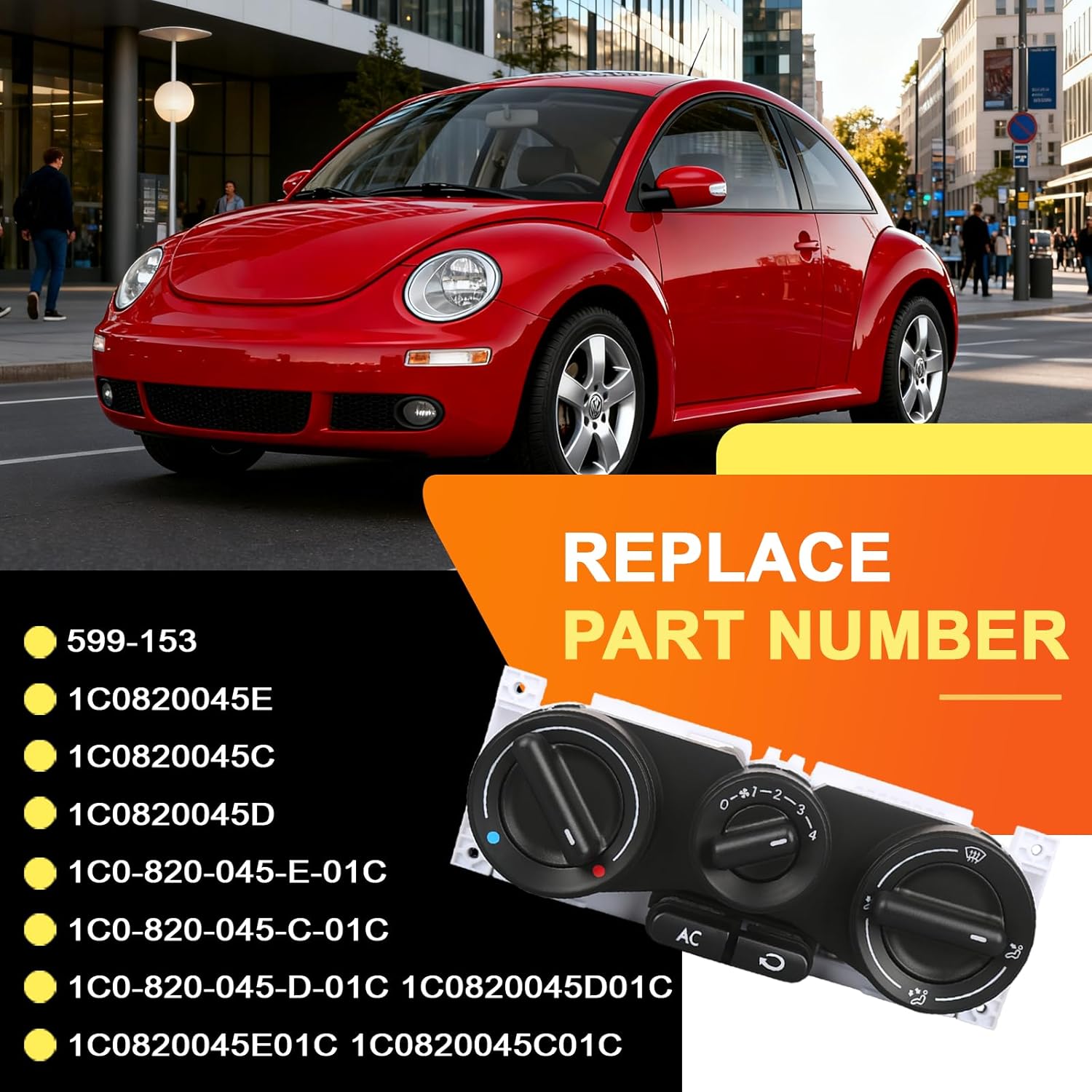 599-153 Climate Control Module AC Heater Climate Control Panel Fit for Volkswagen Beetle 1998-2010 Compatible with Volkswagen Cabrio 1995-1998 Fit for Jetta 1994, 1998 for Golf 1994-1998 1C0820045E01C