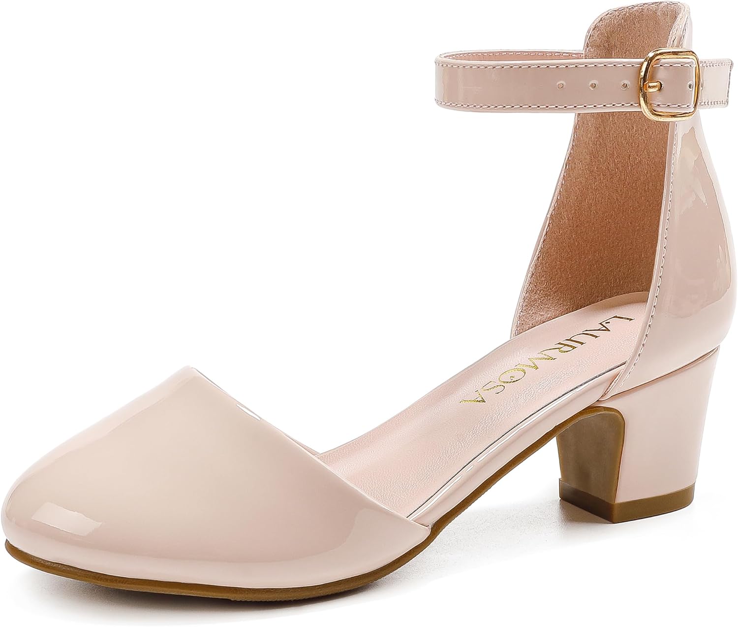 LAURMOSA Girls Dress Shoes Closed Toe Chunky High Heels Ankle Strap Wedding Party Pump Shoes