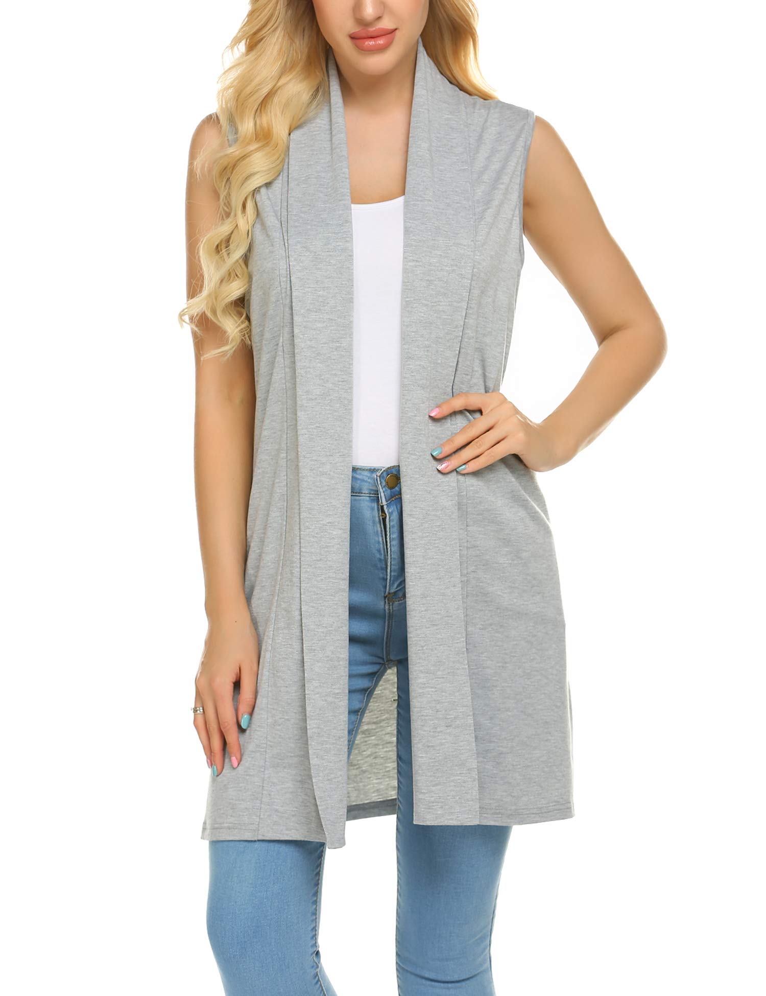 Beyove Womens Long Vests Sleeveless Draped Lightweight Open Front Cardigan Layering Vest with Side Pockets
