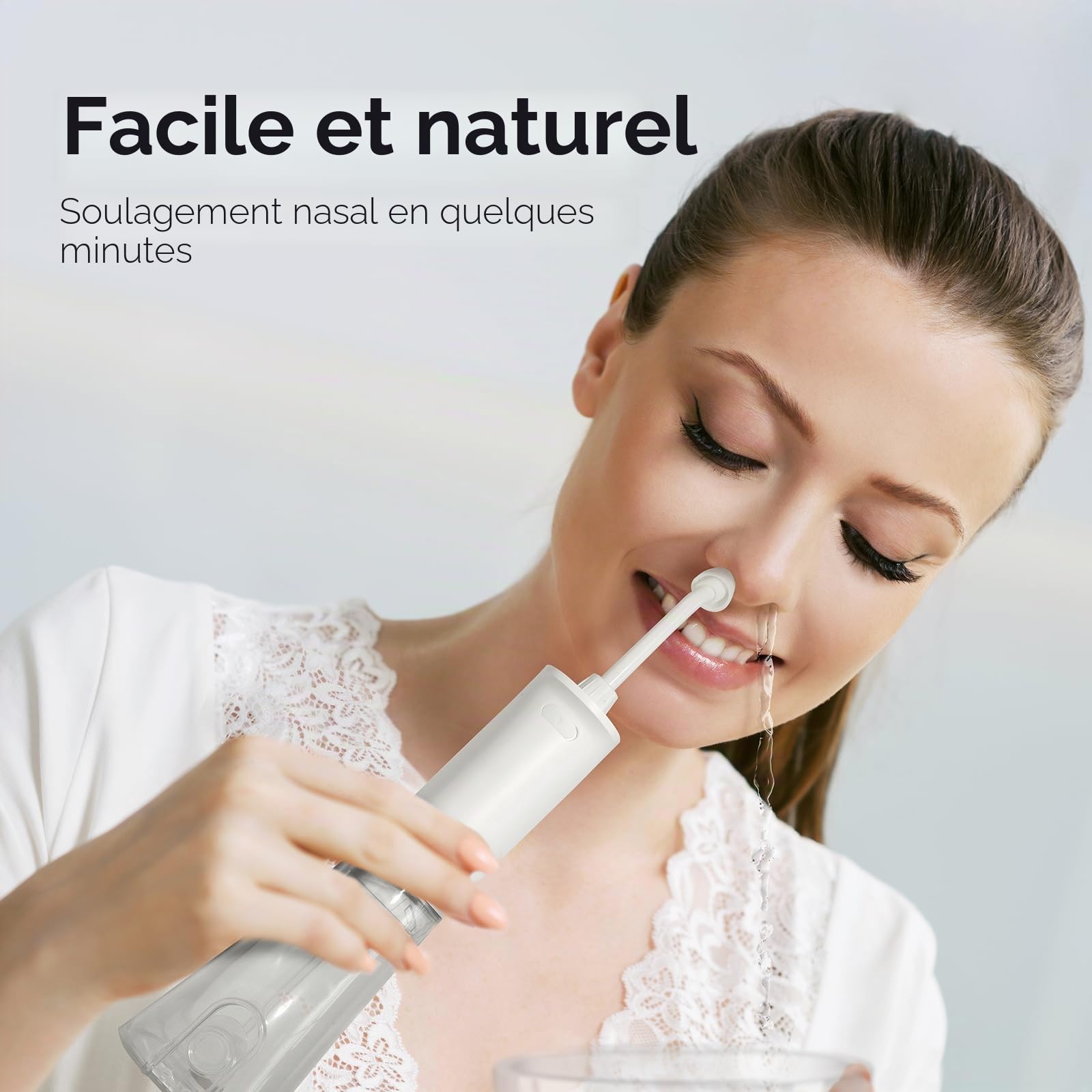 Neti Pot de rinçage des sinus, système d'irrigation nasale sans fil, machine de nettoyage de bouteille de rinçage nasal, décongestionnant électrique des sinus (Large A)