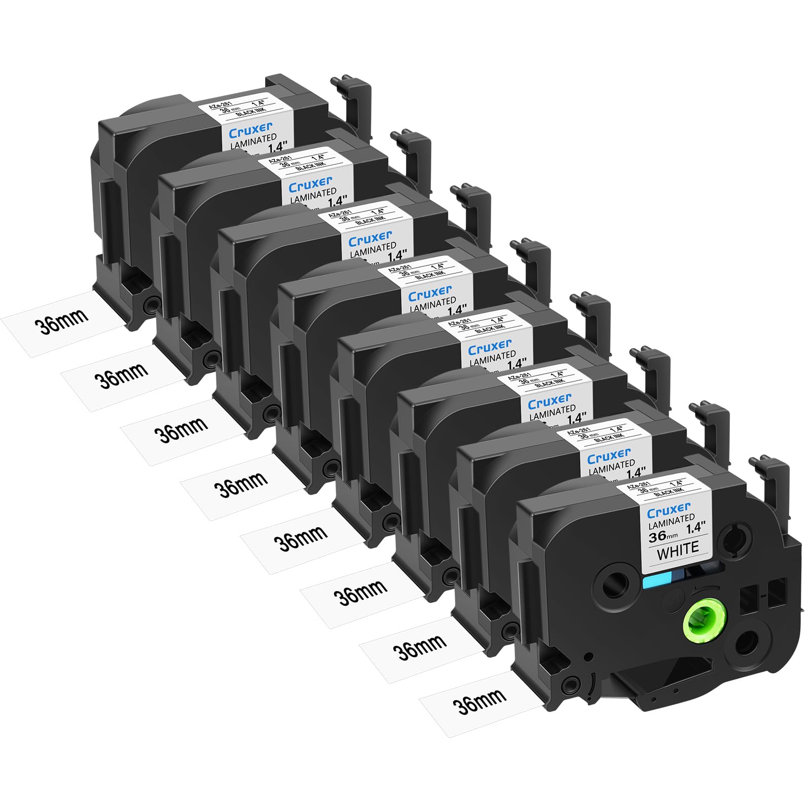 Cruxer 8er-Pack Kompatibel mit P-touch TZe-261 TZe261 36 mm Laminiertes Etikettenband, Schwarz auf Weiß, Ersatz für Ptouch PT-530 550 3600 9200pc 9200dx 9400 9500pc 9600 9700PC Etikettendrucker