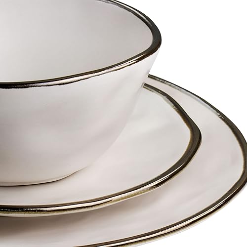 Miniatura 28 de Elama Moderno juego de vajilla de cerámica de 16 piezas en negro mate con borde dorado (ELM-MATTE)