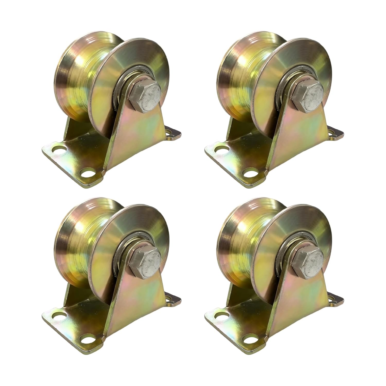 4 Pack 2 Inch Heavy Duty U-Groove Gate Casters, 660 lbs Galvanized Steel Rigid Sliding Gate Wheels with Mounting Bracket for Driveway Gates, Factory Sliding Doors & Fence Rollers