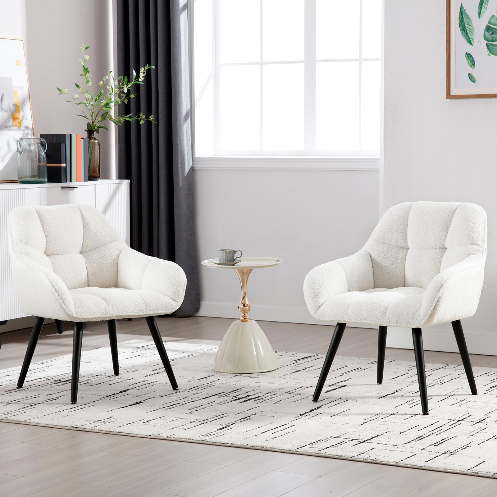 WOLTU Sillón Relax, Butaca Nórdica, Asiento Acolchado Patas de Metal, Crema | Silla Lectura Tapizada de Rizo, Silla Dormitorio con Reposabrazos, Esponja suave, Sillón Moderno para Salón y Dormitorio