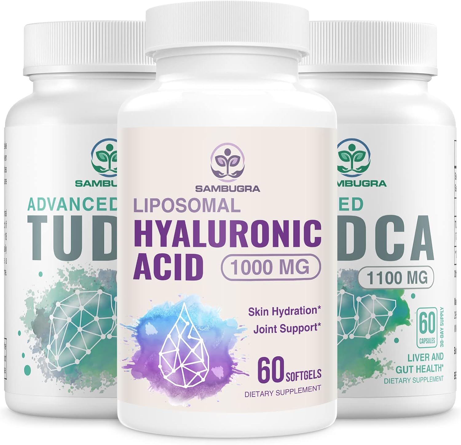 TUDCA Liver Supplements 1100mg and Liposomal Hyaluronic Acid Supplements 1000mg, High Bioavailability Supplement Pack of 3