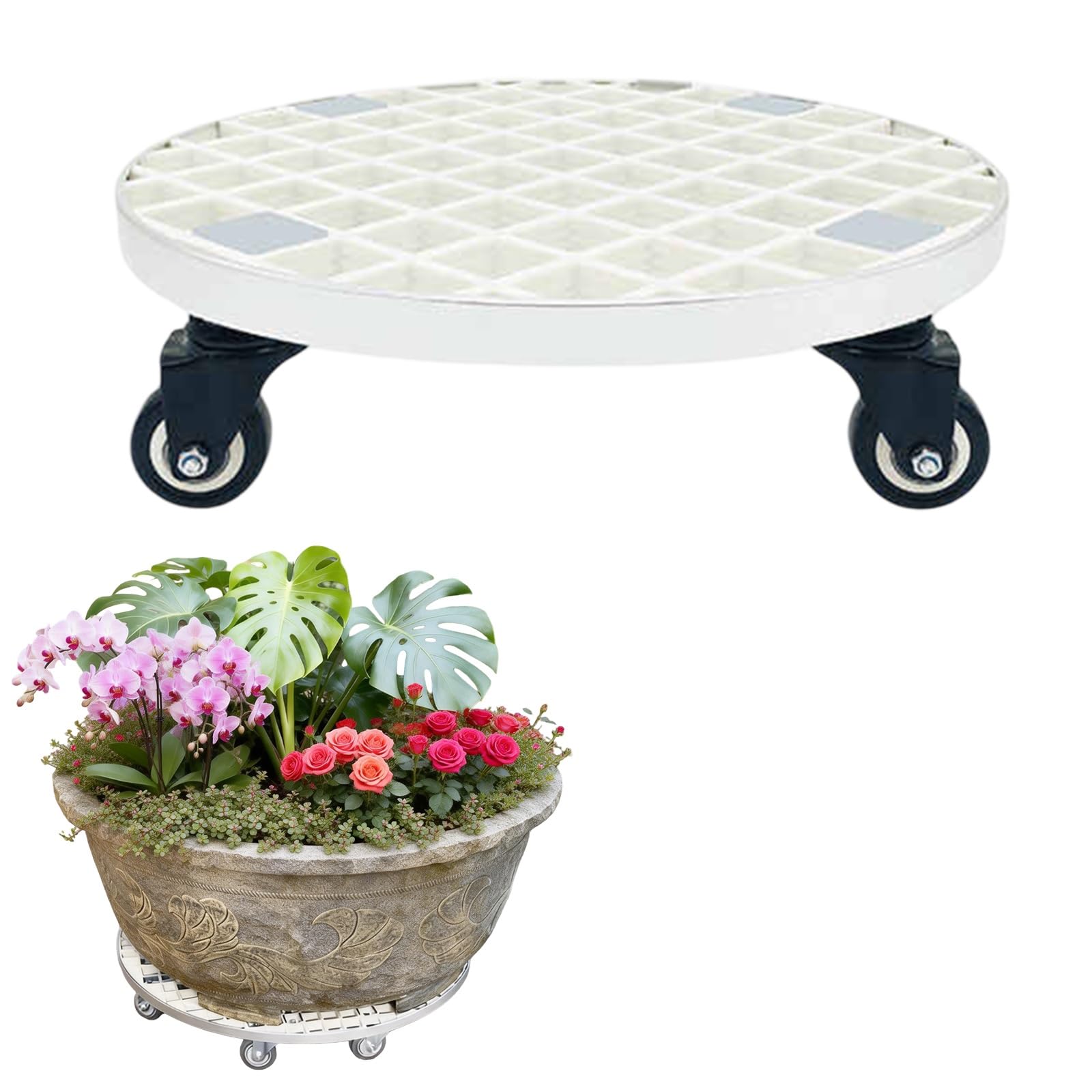 HTDRE Heavy Duty Potted Plant Caddy, Metal Plant Trolley with Wheels for Moving Plants, Indoor Outdoor Flower Pot Rack for Patio Garden