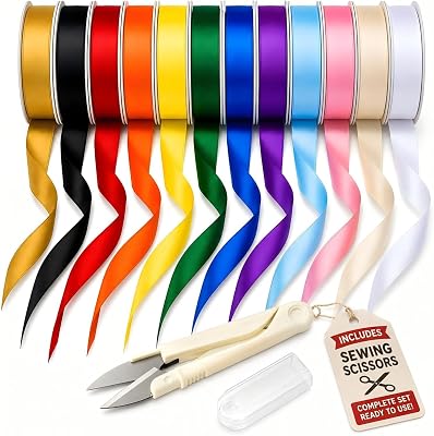 Rainbow Satin Ribbons for Crafts, 12 Colors, 3/8 Inch, 120 Yards