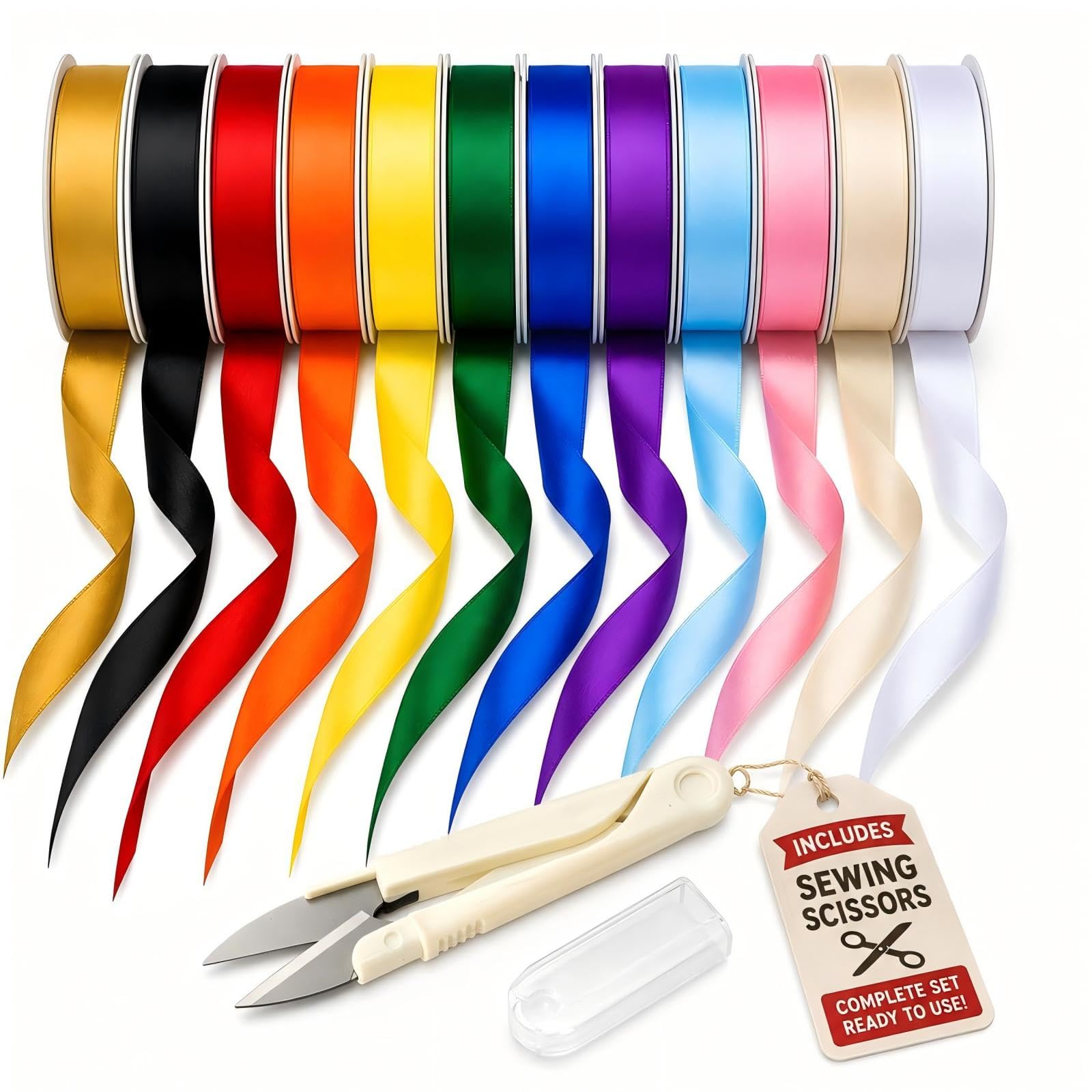 Photo 1 of LOAONUI Satin Ribbon 120 Yards, 3/8 Inch, 12 Colors