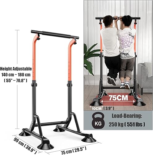 Miniatura 2 de Barra de dominadas para gimnasia, barras horizontales para niños de 5 a 15 años, altura ajustable, equipo de entrenamiento de fuerza para gimnasio