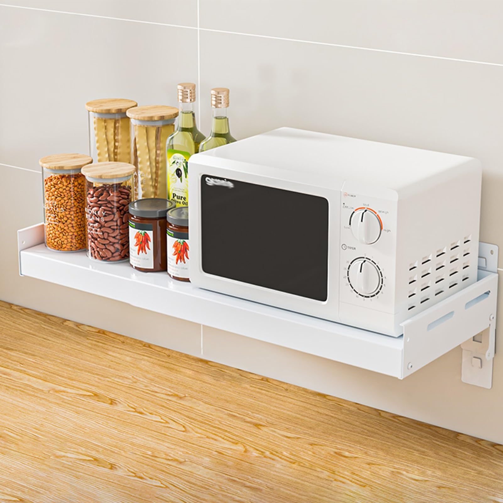 Soporte de pared ajustable para microondas,Estante metálico de cocina, montaje mural resistente para horno, electrodomésticos y almacenamiento