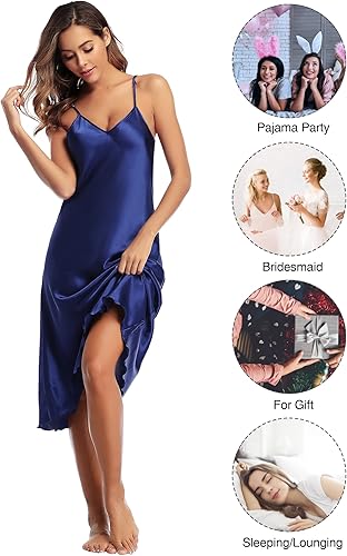 Miniatura 5 de Litherday Camisón de seda para mujer, vestido largo de satén, camisón sedoso, camisón suave con cuello en V