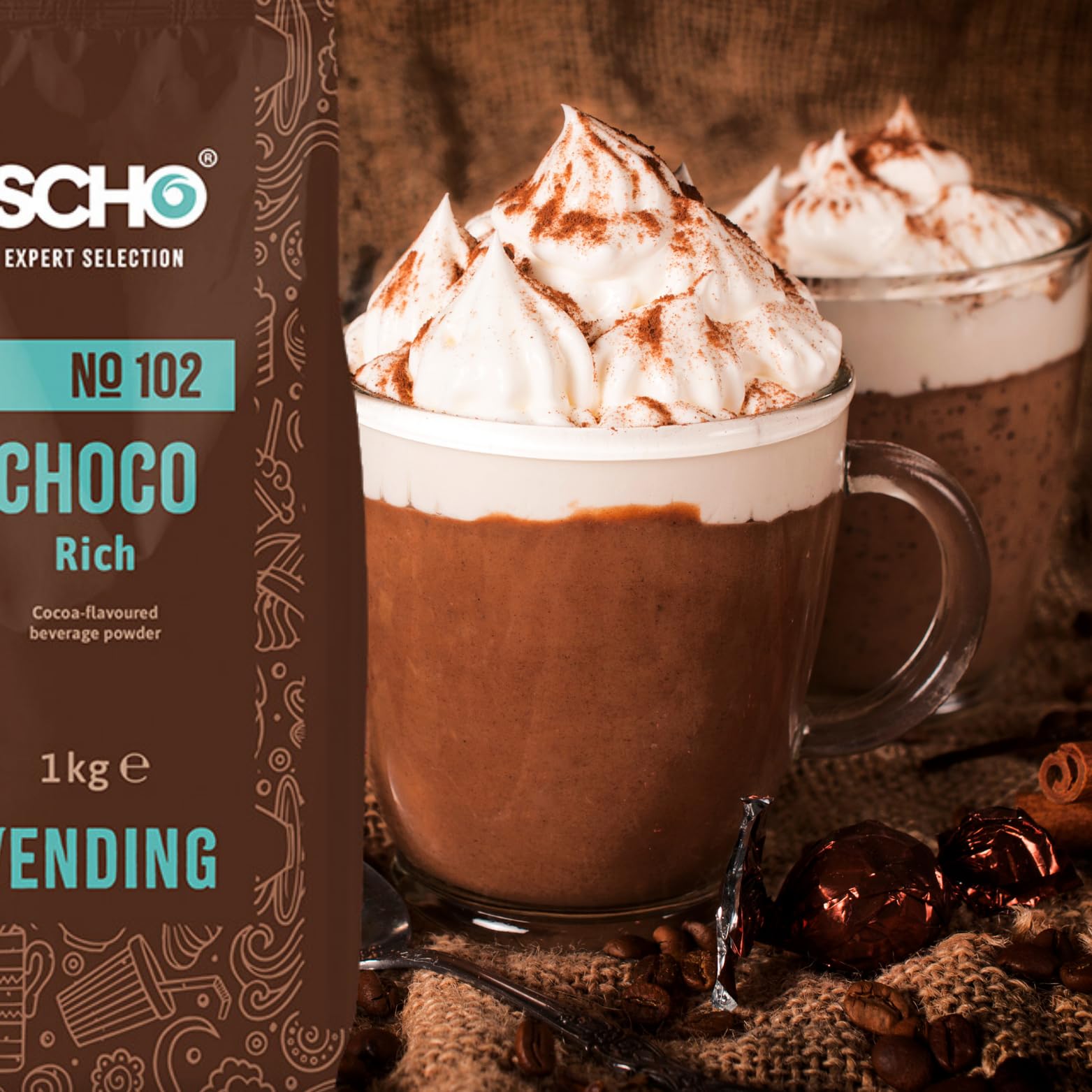 SCHO | Chocolat en Poudre " Choco Rich n°102" | 2x1kg de Poudre Soluble pour Boisson Instantanée