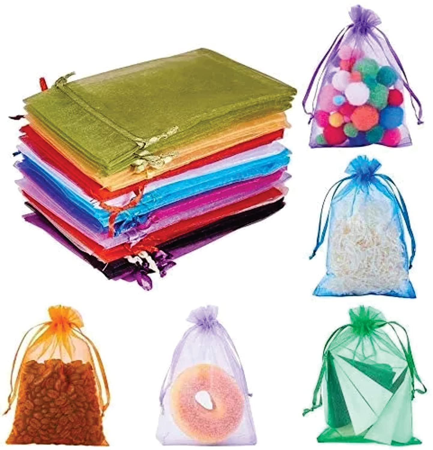 POCHEON® 50 Pcs Mix Colour Organza Unisex stylish Drawstring Potli Pouch for Jewellery, Money Notes, Women Wallet, Gift Bags rakhi, handbag Shagun Pouch, Candy Bags, Cosmetics (9" X 12" (23 x 30 Cm))-image-15