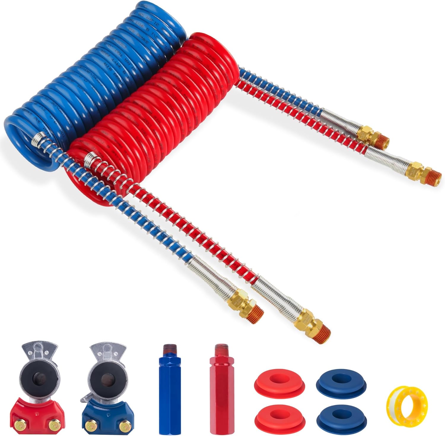 Mytee Air Brake Hose Assembly Kit - 15ft Coiled Lines With 40" & 12" Pigtails For Semi Truck Trailers