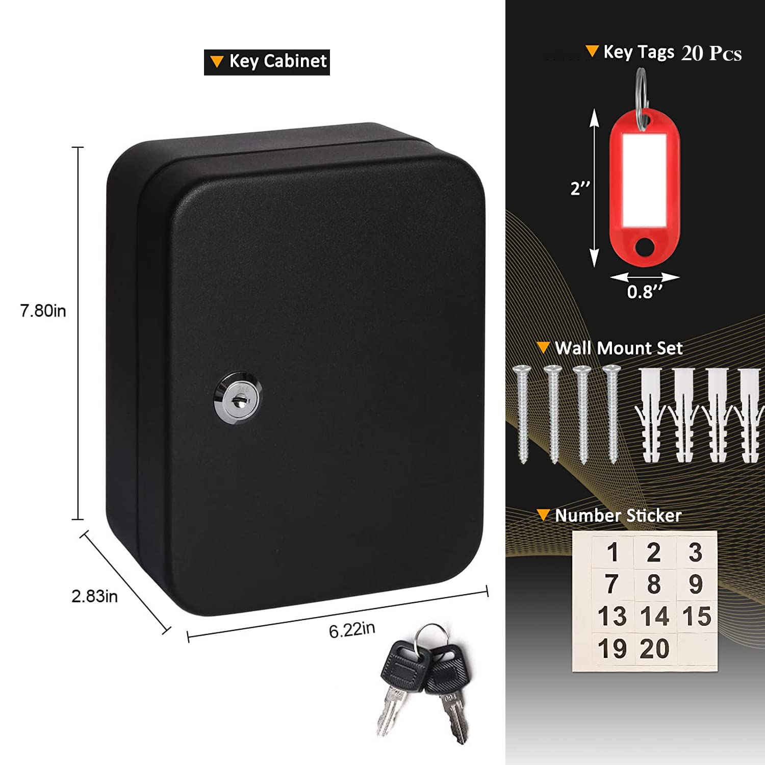 STORE 2508 Key Storage Cabinet Lock Box Wall Mount with 20 Keys Capacity Black Matte 1