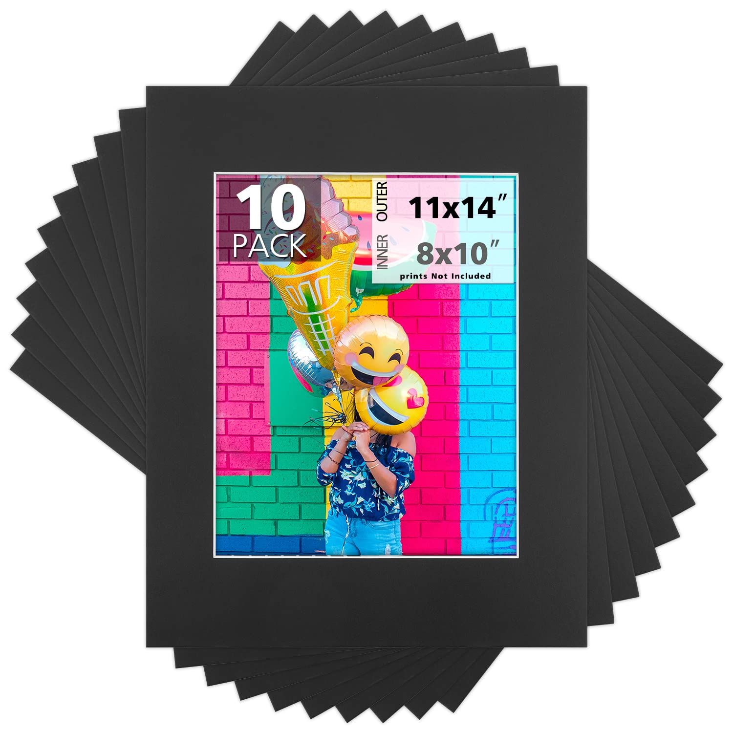 Mat Board Center, Pack of 10, 11x14 BLACK COLORS Picture Mats for 8x10 Photos White Core-image-43
