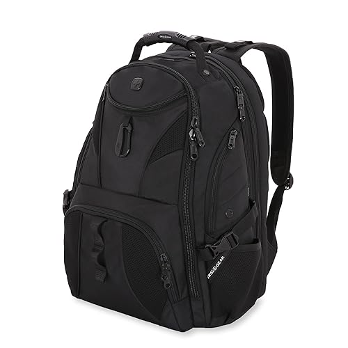 SwissGear 1900 ScanSmart 17” Laptop Backpack Negro/Negro – Mochila tecnológica reflectante con compartimento ScanSmart – Múltiples bolsillos organizadores y tecnología de bloqueo de RFID