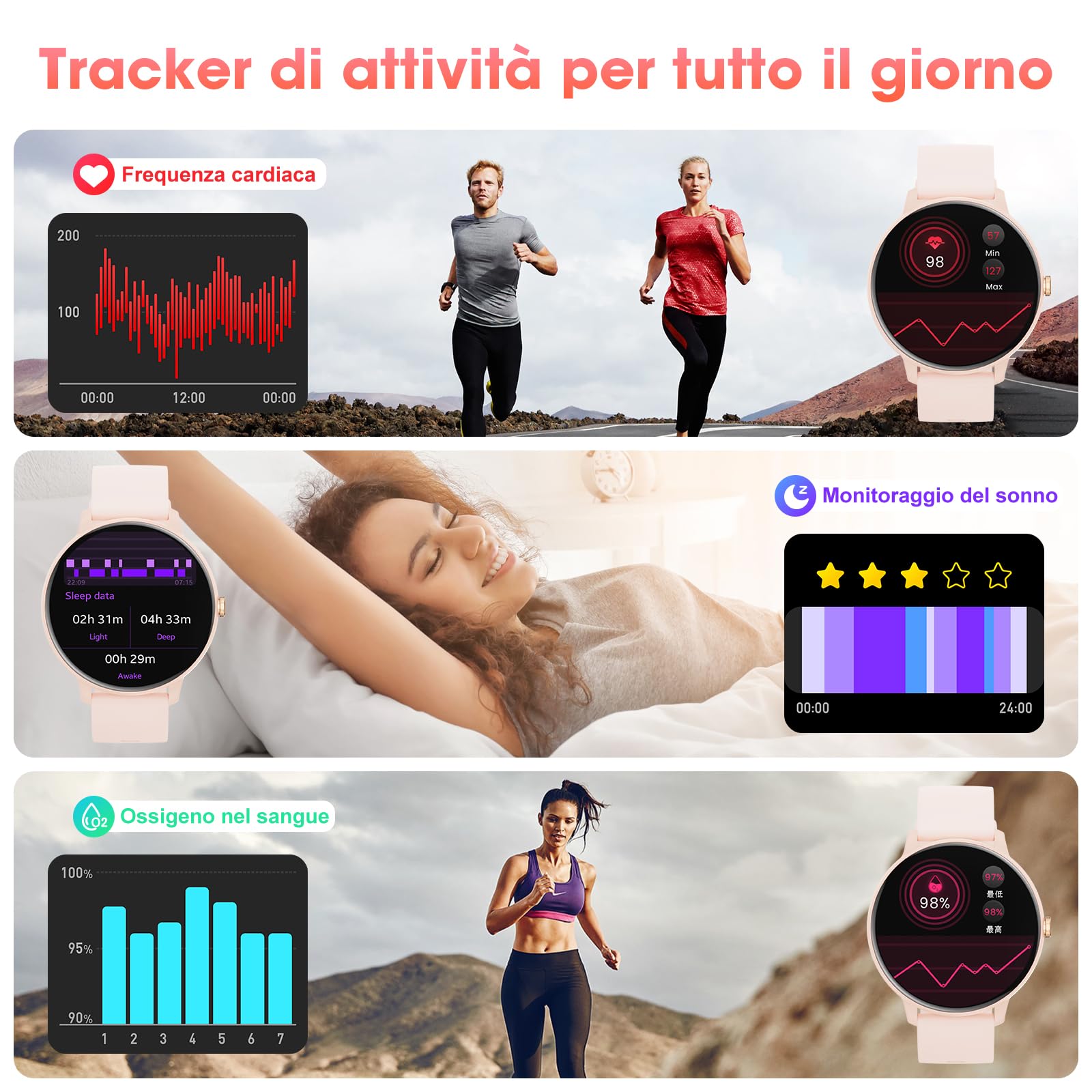 Smartwatch Uomo Donna Chiamate Bluetooth e Risposta Vivavoce, 1.39" Orologio Sport Fitness Tracker Cardiofrequenzimetro, Contapassi, Monitoraggio del Sonno, Smart Watch Compatible con Android iOS