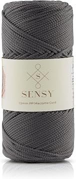 Sensy Premium 1.5mm 164 Yards Polyester Rope 100% Polypropylene Cord Macrame Cord 1.5mm Crochet Bag Cord Macrame Rope Crochet Thread Gift for Knitter Anthracite