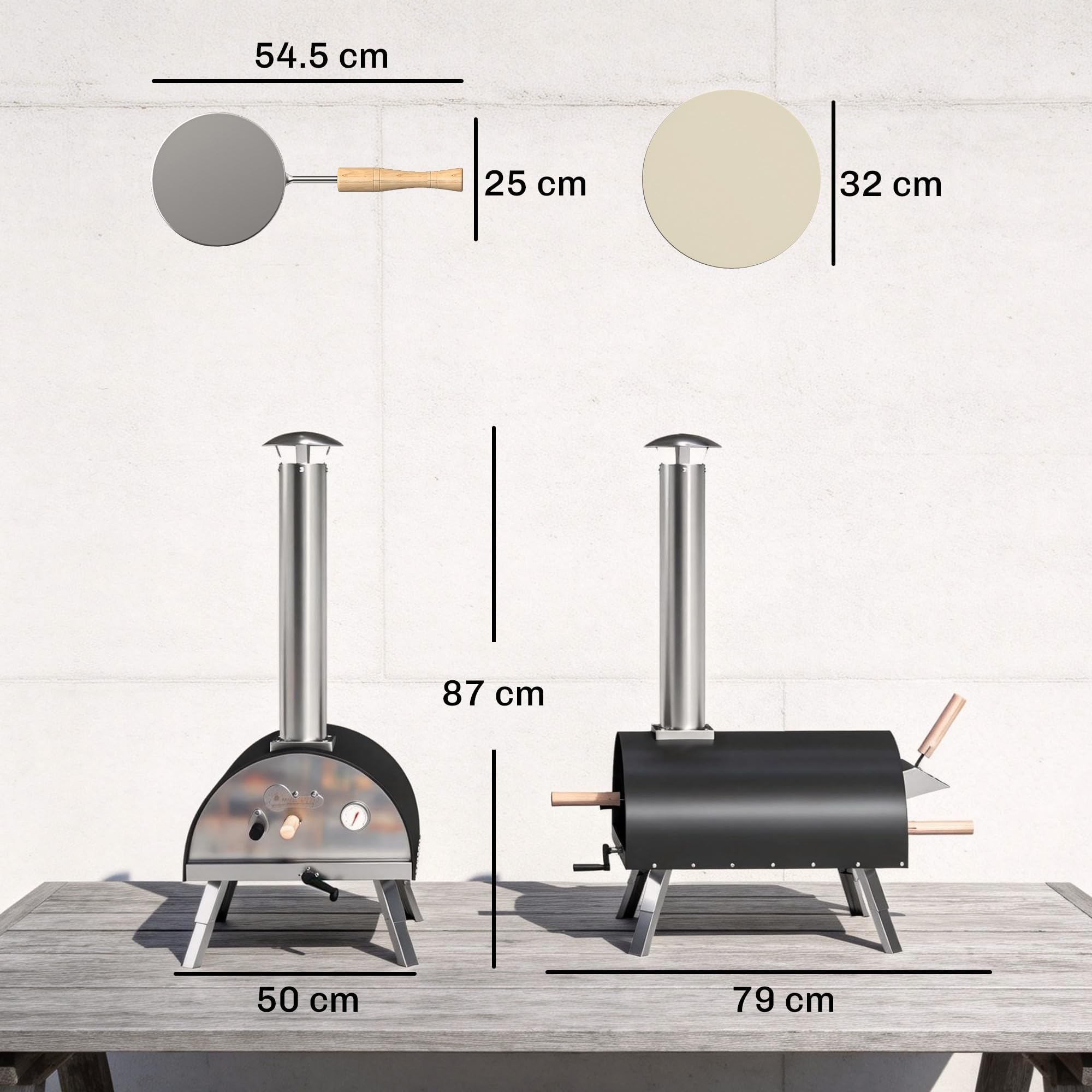 Outsunny Horno de pizza al aire libre de 12 pulgadas para mesa, portátil de pellets de madera con piedra giratoria, termómetro, chimenea extraíble, pelar, patas plegables, parrilla de acero inoxidable